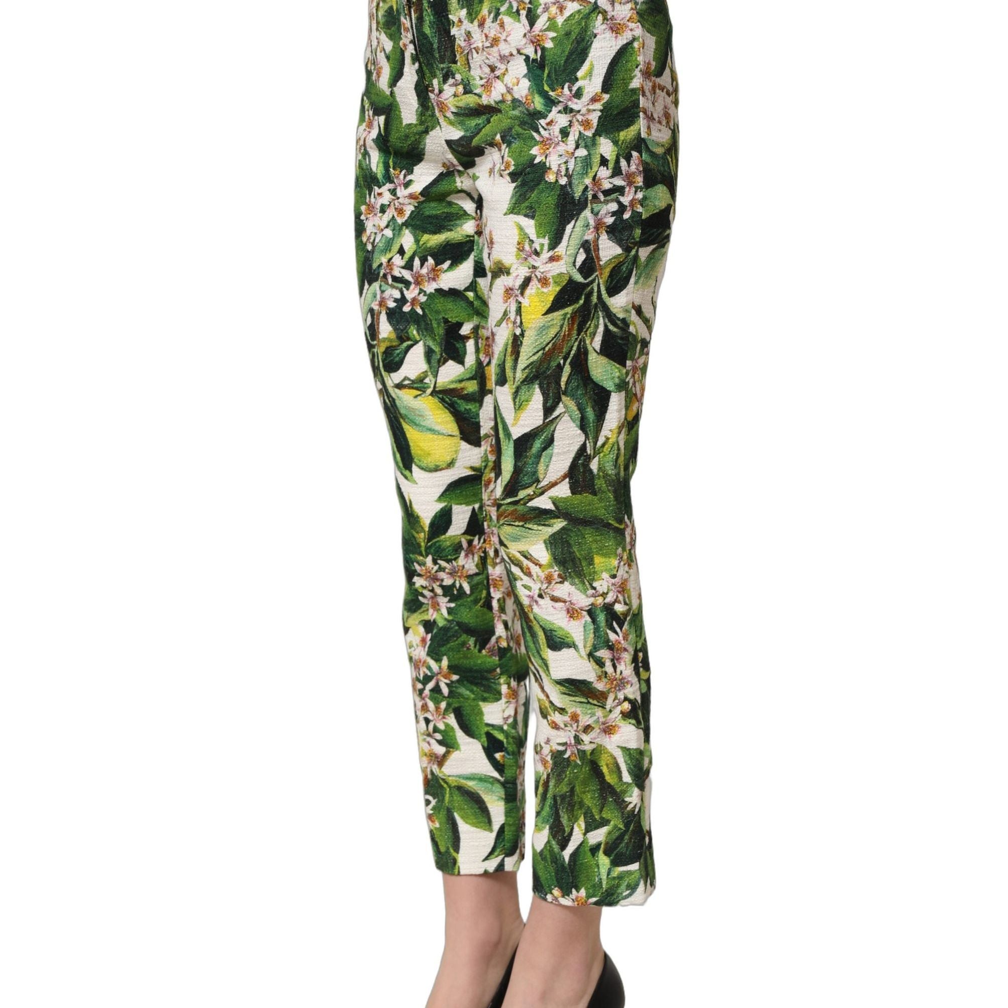 Dolce & Gabbana White Floral Print Cropped Straight Pants