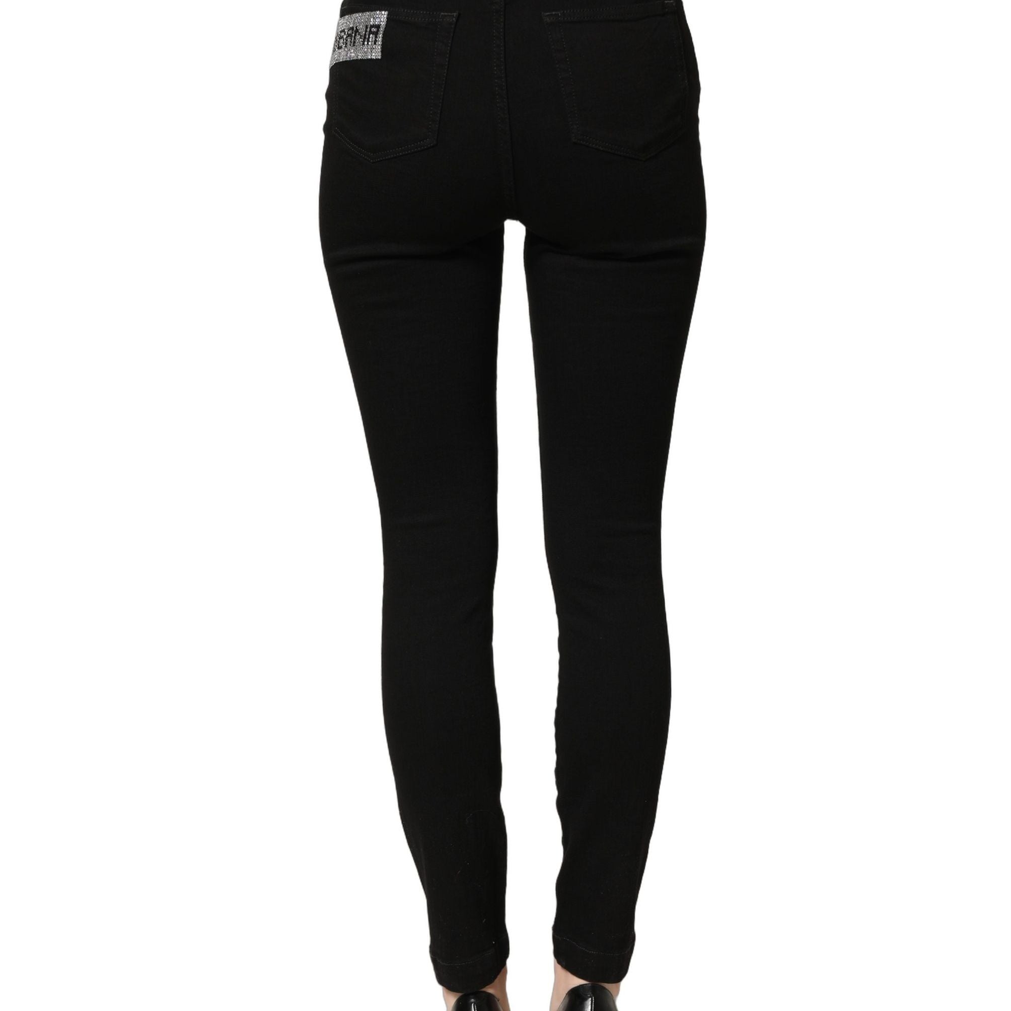 Dolce & Gabbana Black Grace Rhinestone HighWaist Denim Jeans