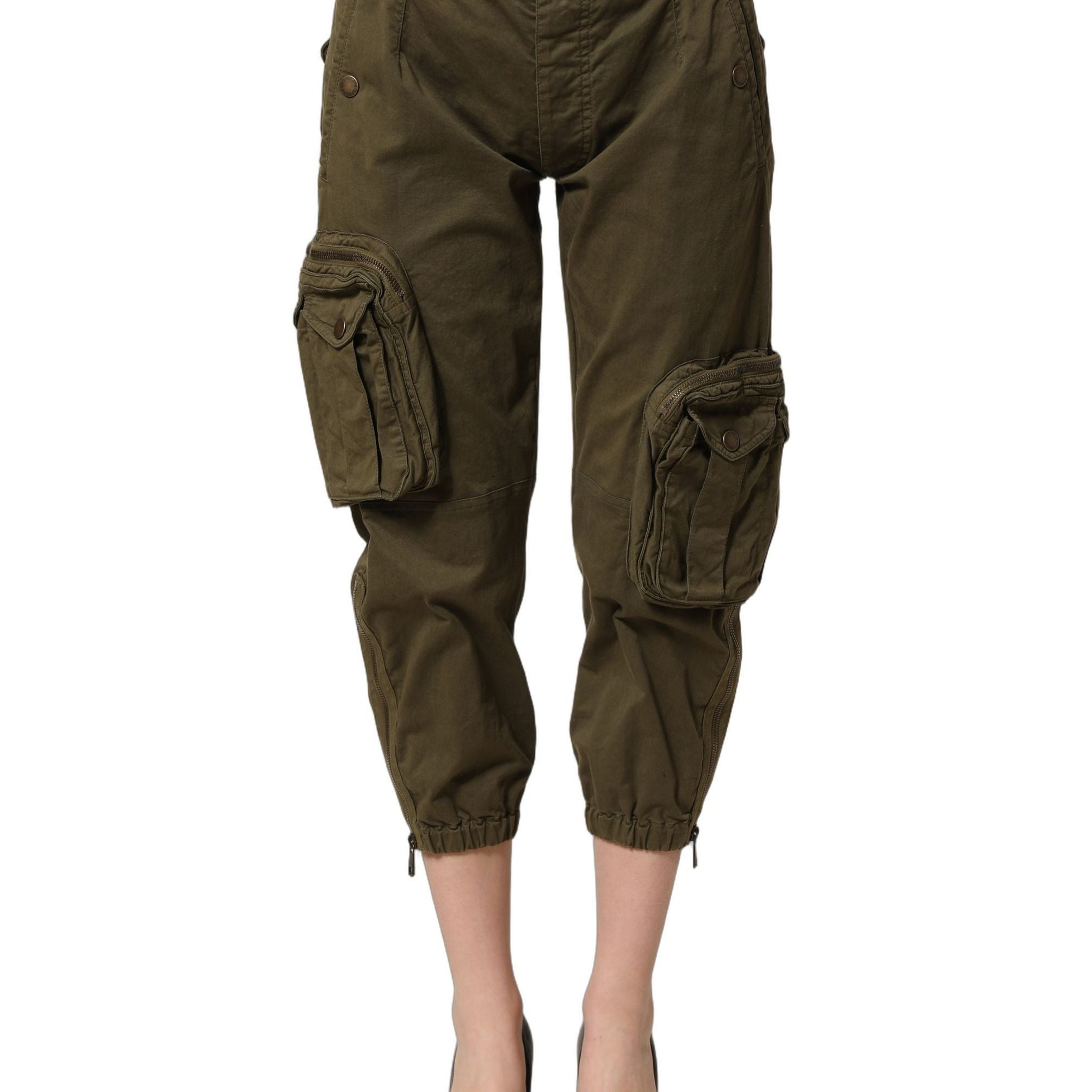 Dolce & Gabbana Olive Green High Waist Cargo Trouser Pants