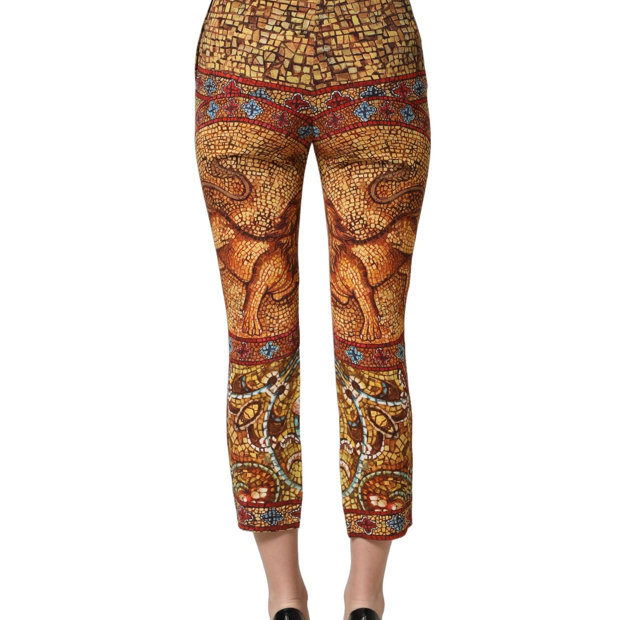 Dolce & Gabbana Multicolor Mosaic Print Crepe Cropped Trouser Pants