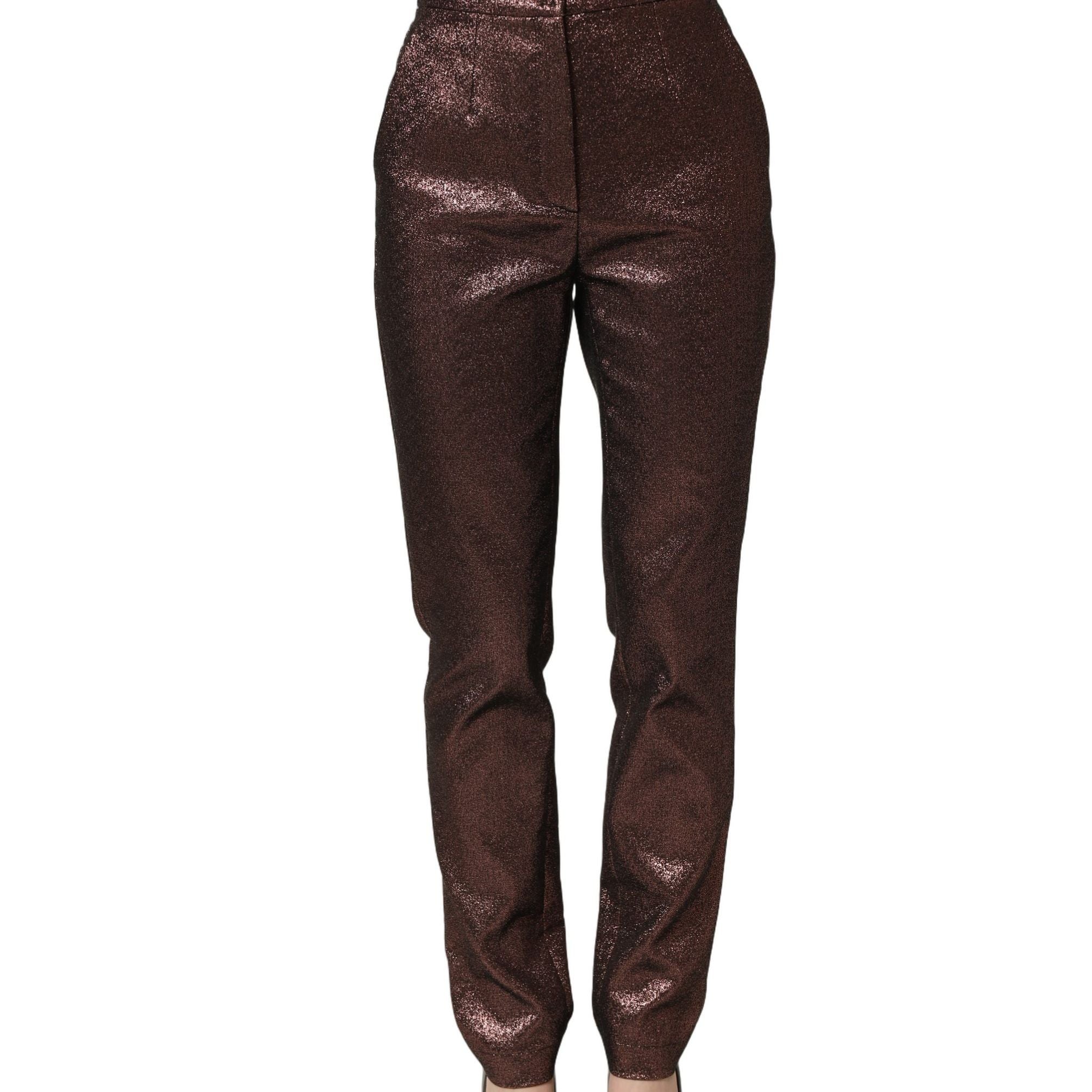 Dolce & Gabbana Metallic Brown High Waist Tapered Leg Pants