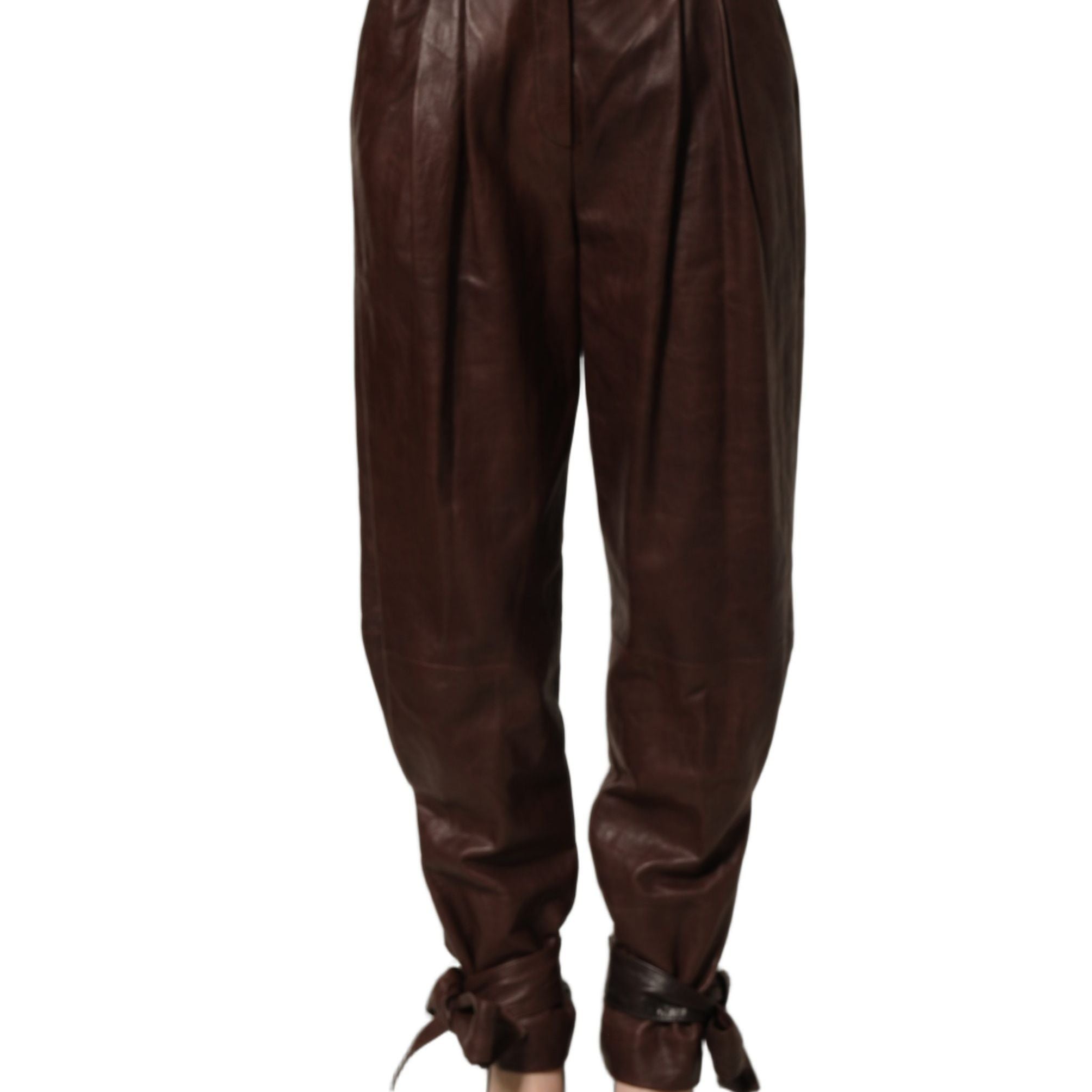 Dolce & Gabbana Brown Leather High Waist Tapered Leg Pants