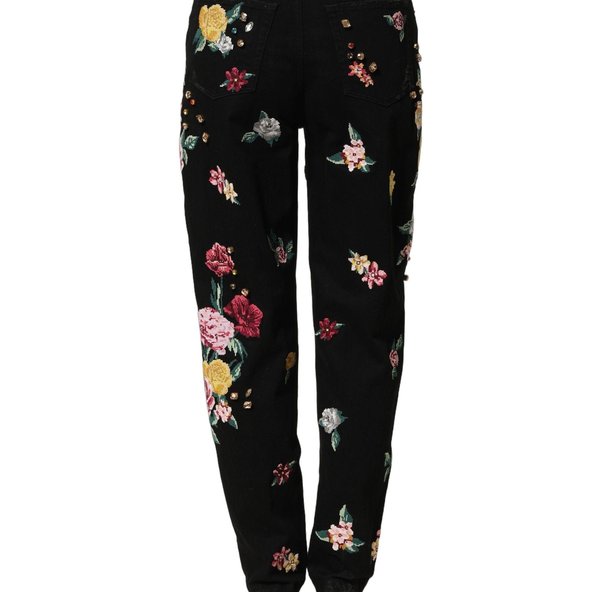 Dolce & Gabbana Black Floral Cotton High Waist Tapered Pants