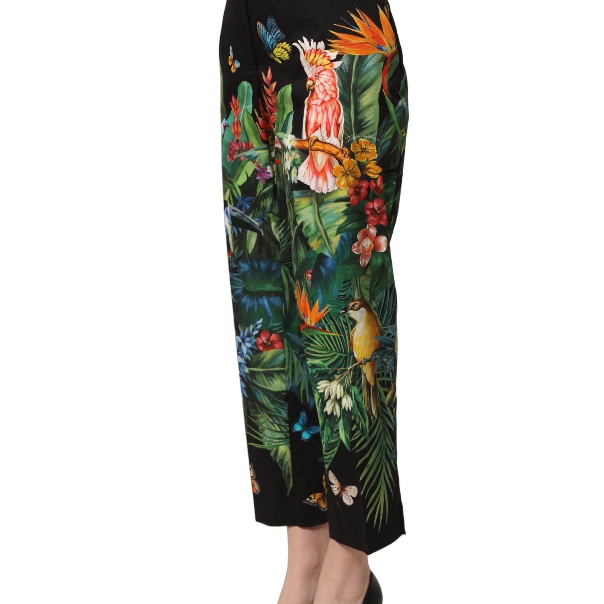 Dolce & Gabbana Black Tropical Print Cotton HighWaist Pants