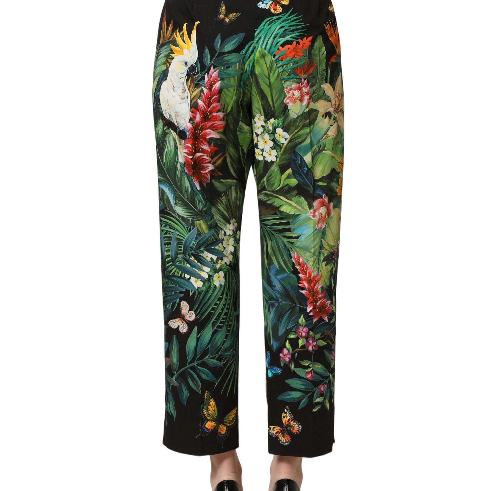 Dolce & Gabbana Black Tropical Print Cotton HighWaist Pants