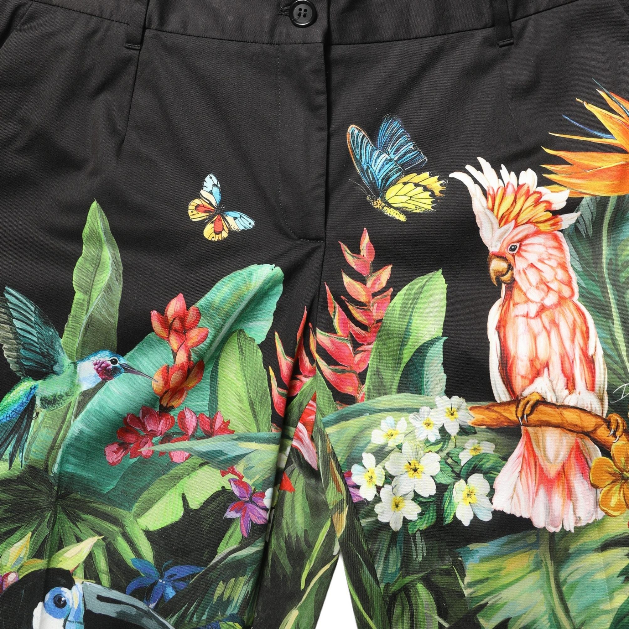 Dolce & Gabbana Black Tropical Print Cotton HighWaist Pants