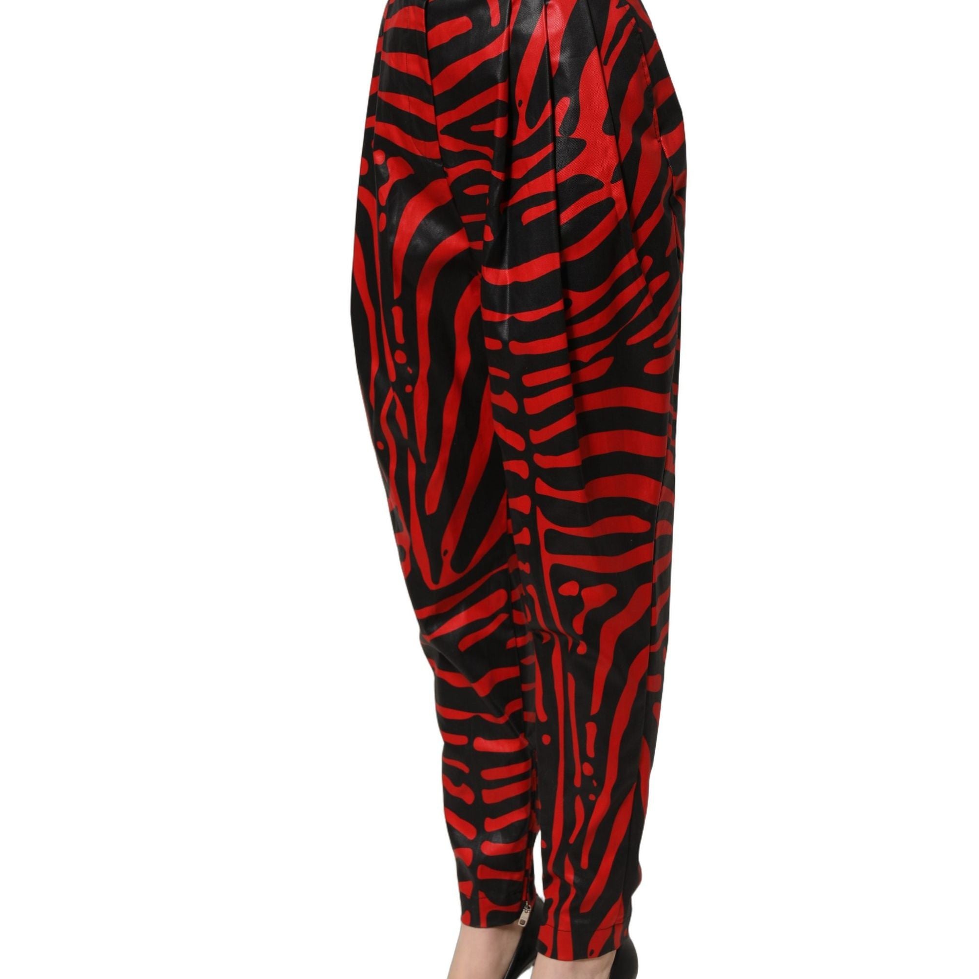 Dolce & Gabbana Red Black Zebra Print Cotton HighWaist Pants