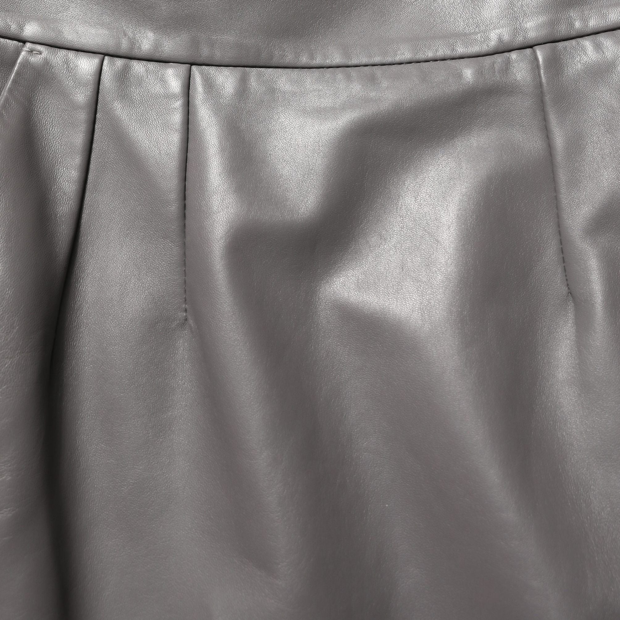 Dolce & Gabbana Gray Leather High Waist Pencil Cut Midi Skirt