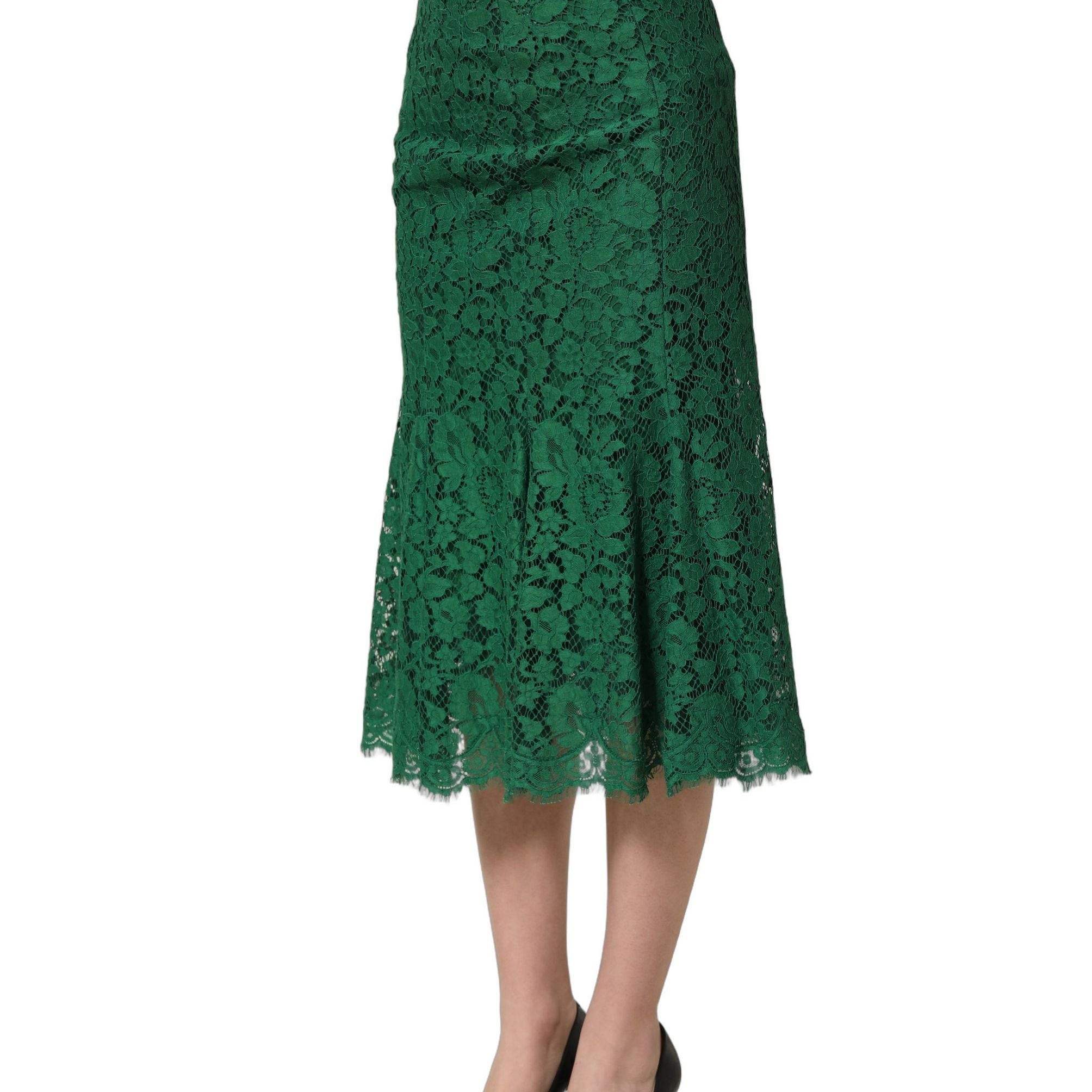 Dolce & Gabbana Green Lace High Waist Mermaid Midi Skirt