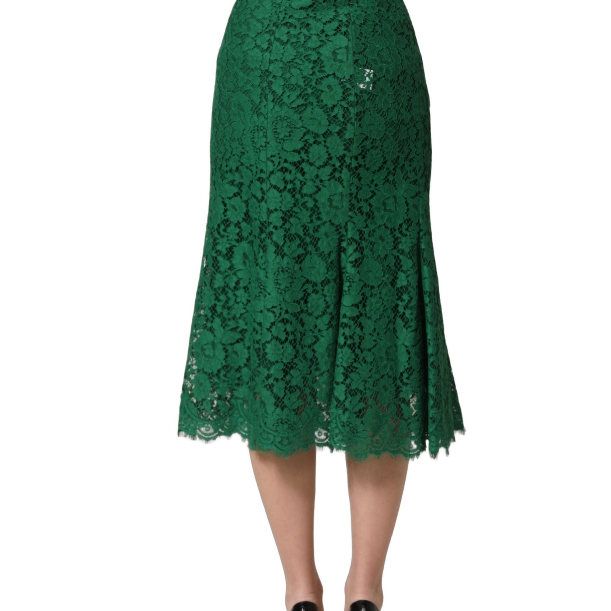 Dolce & Gabbana Green Lace High Waist Mermaid Midi Skirt