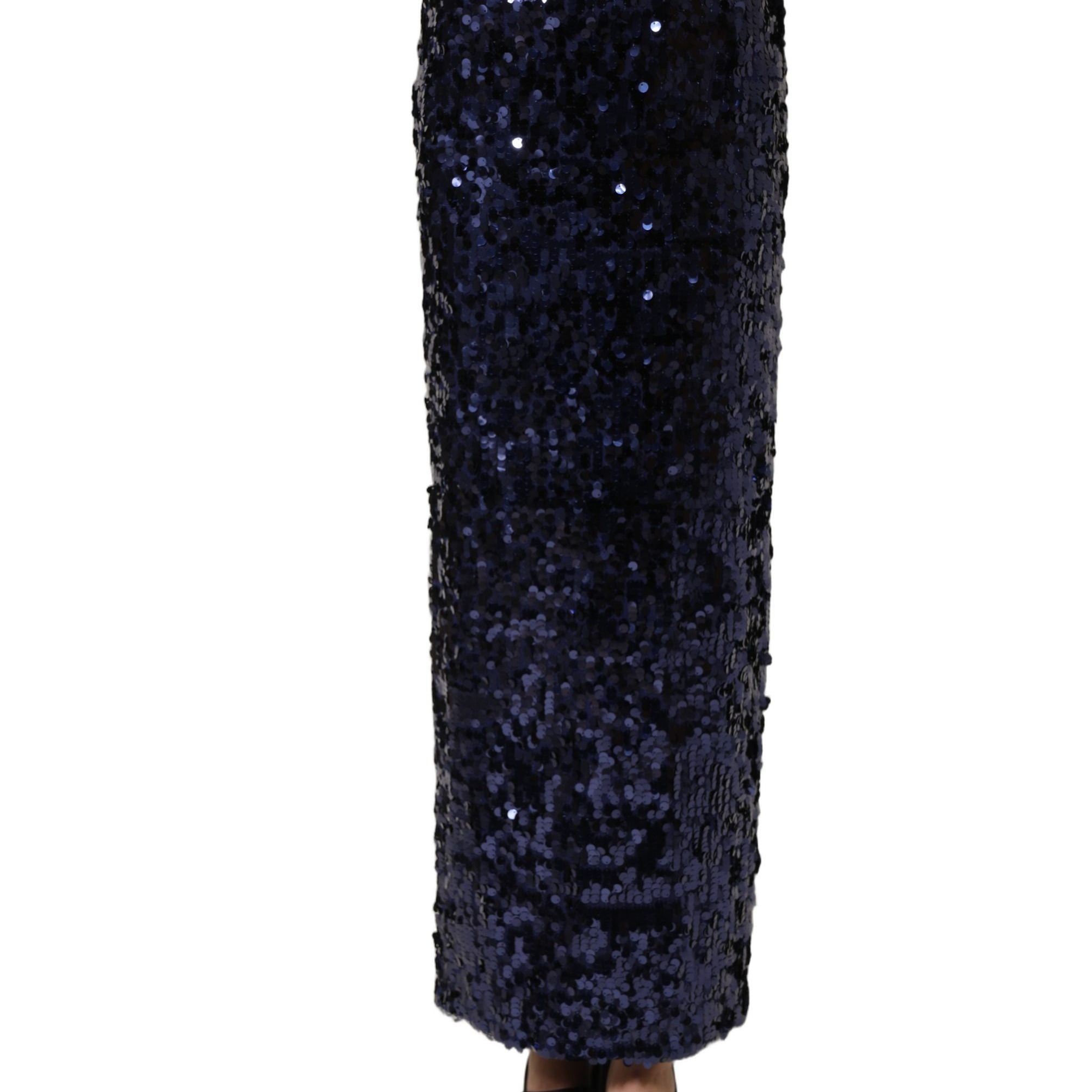 Dolce & Gabbana Blue Sequin High Waist PencilCut Midi Skirt