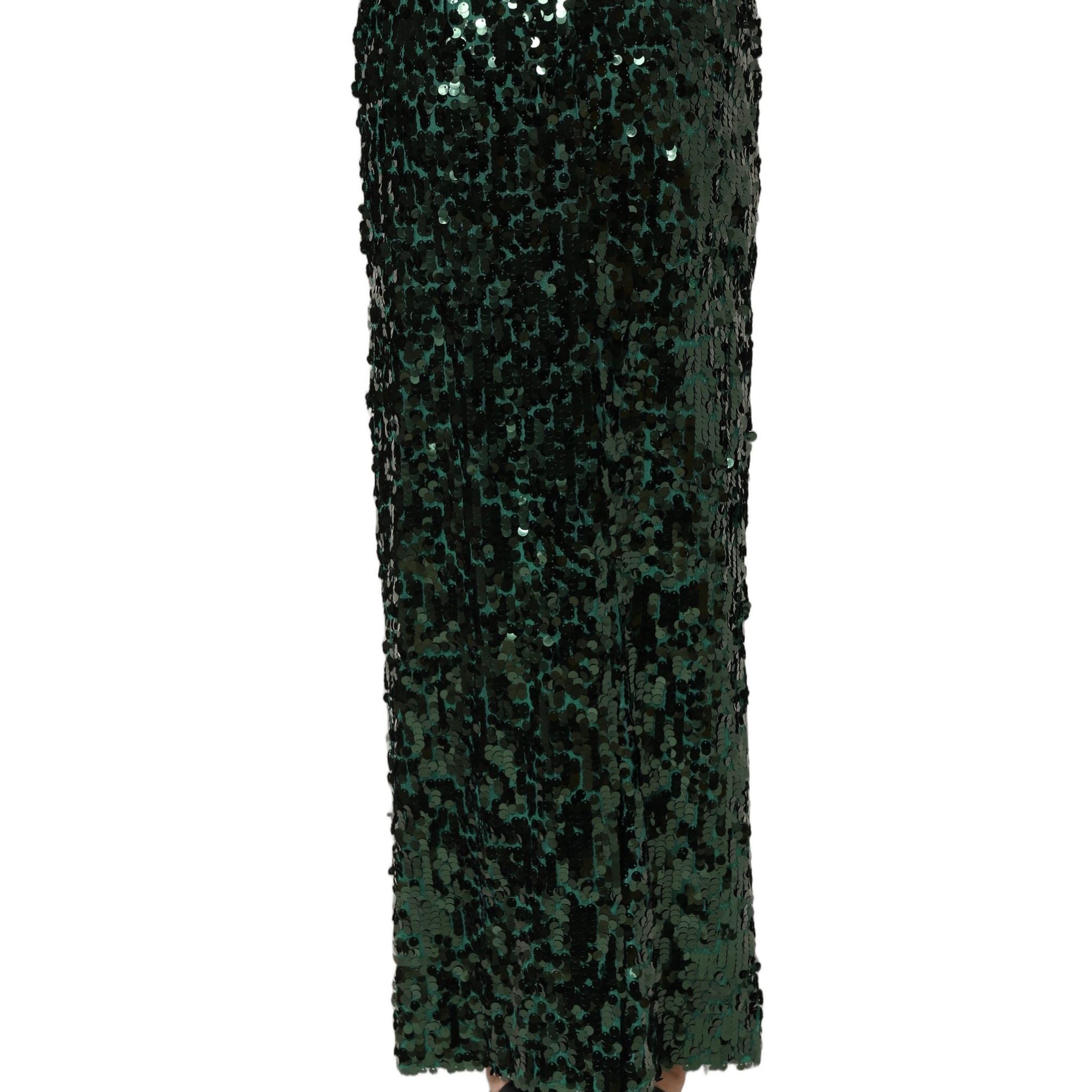 Dolce & Gabbana Green Sequin High Waist Pencil Cut Midi Skirt