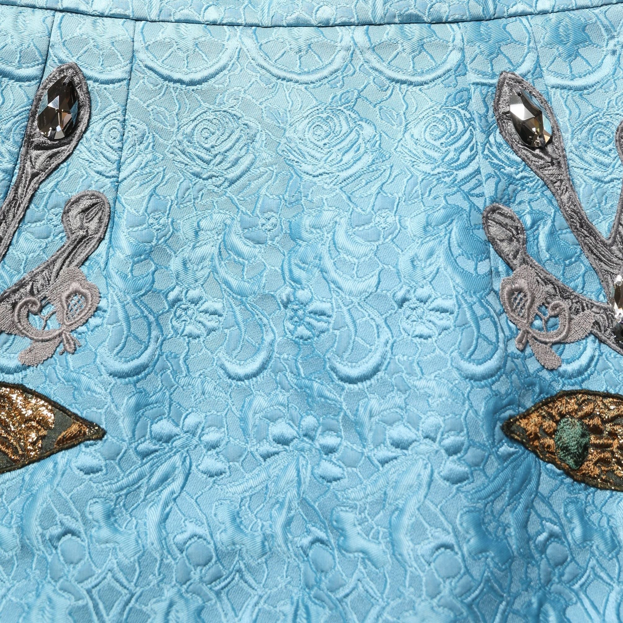 Dolce & Gabbana Blue Jacquard Embroidered A-line Midi Skirt