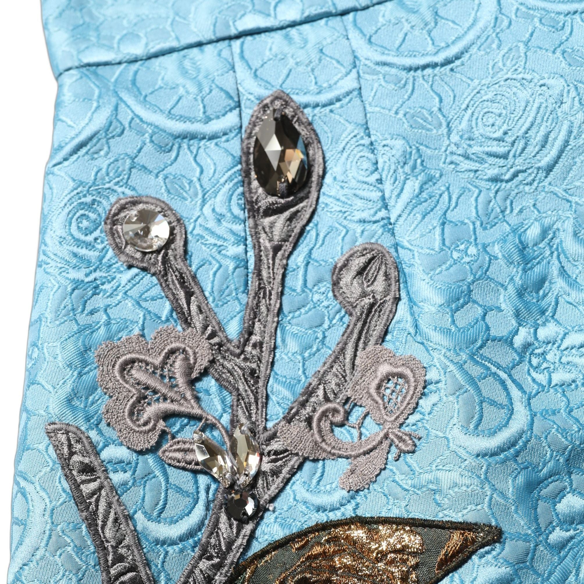 Dolce & Gabbana Blue Jacquard Embroidered A-line Midi Skirt