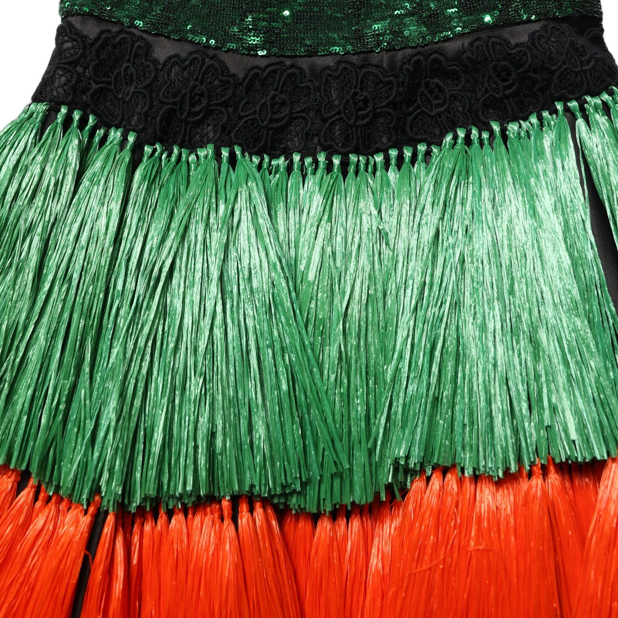 Dolce & Gabbana Multicolor Fringed High Waist Knee Length Skirt