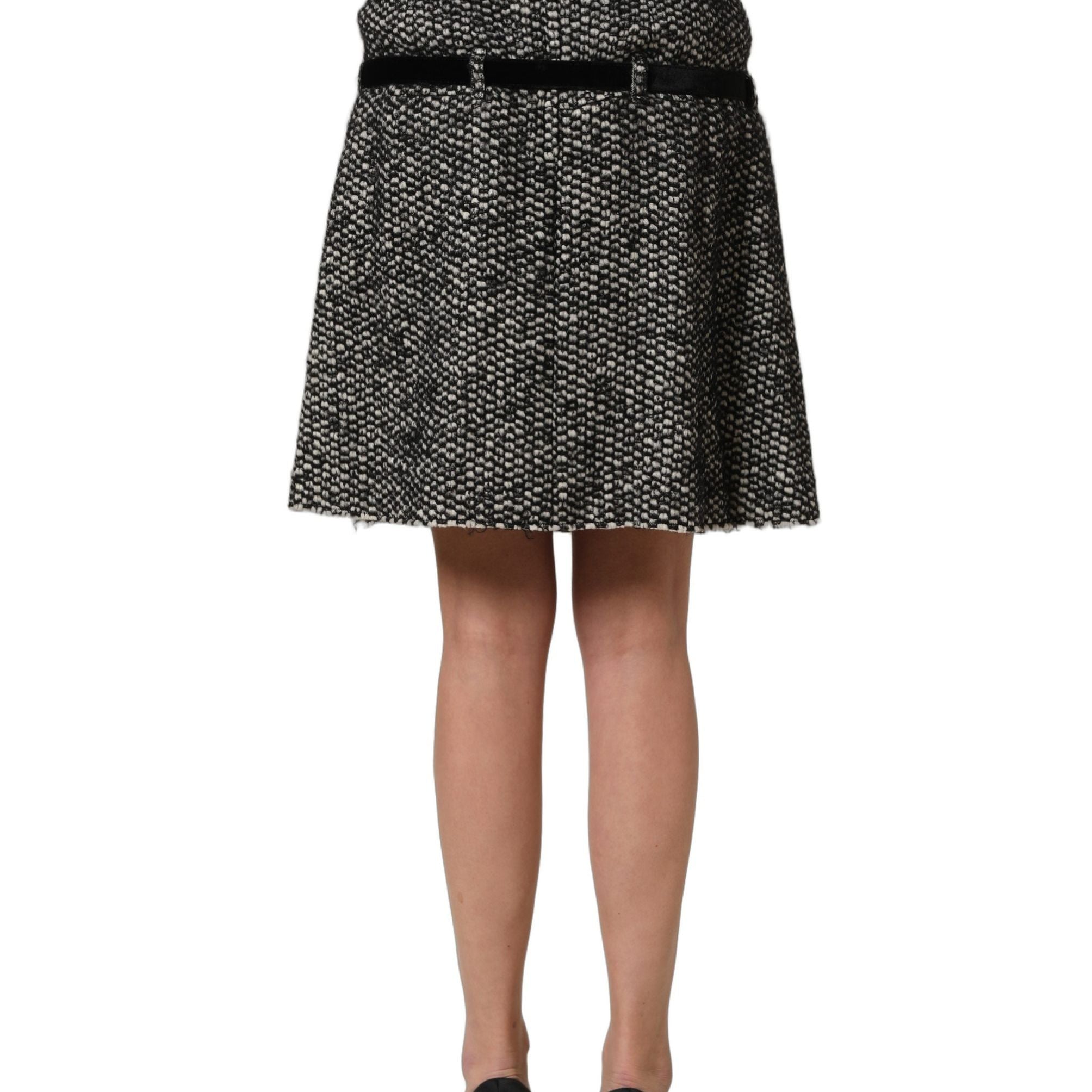 Dolce & Gabbana Black White Tweed High Waist Pleated Skirt