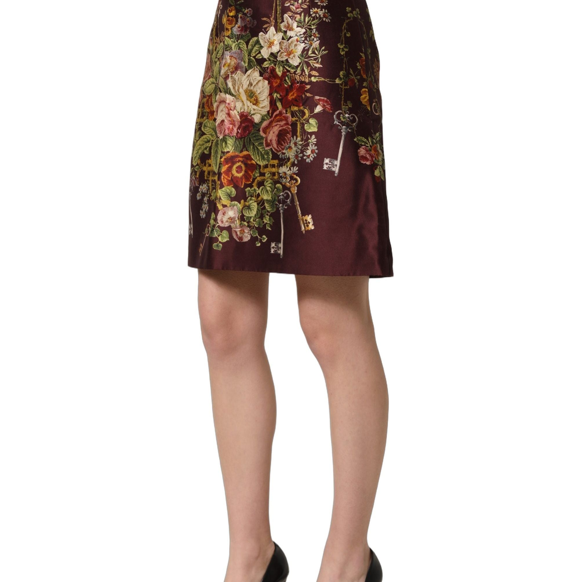 Dolce & Gabbana Burgundy Floral HighWaist A-line Mini Skirt