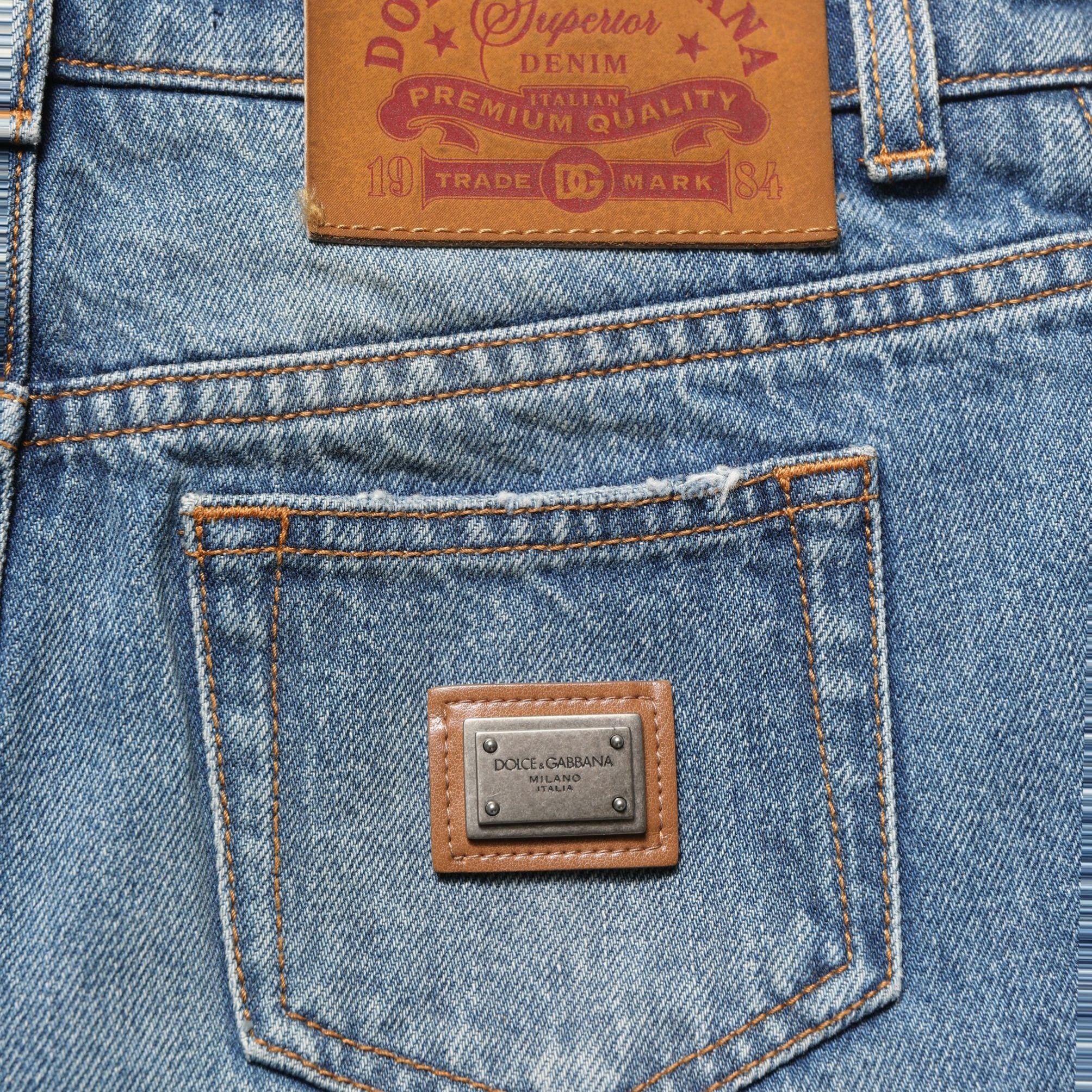 Dolce & Gabbana Blue Cotton High Waist Denim Hotpants Shorts