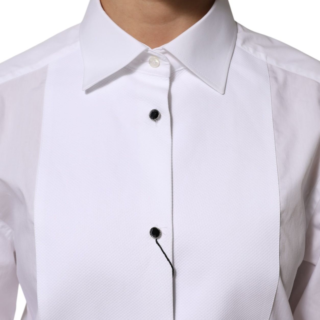 Dolce & Gabbana White Cotton Tuxedo Bib Long Sleeve Dress Shirt