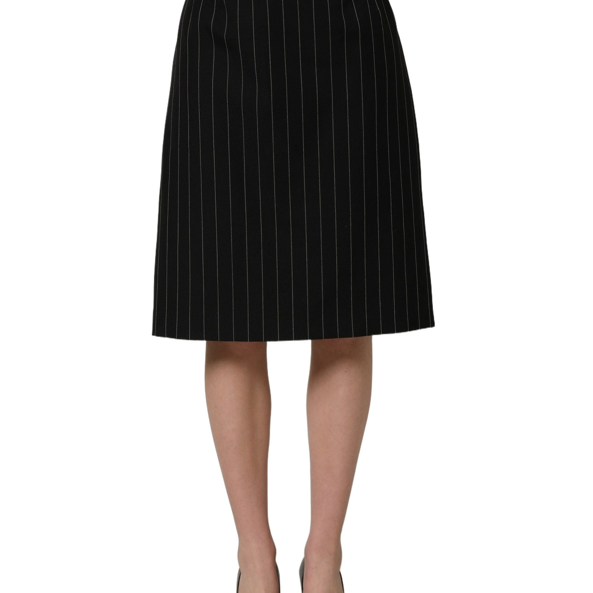 Dolce & Gabbana Black Pinstriped HighWaist Pencil Cut Skirt