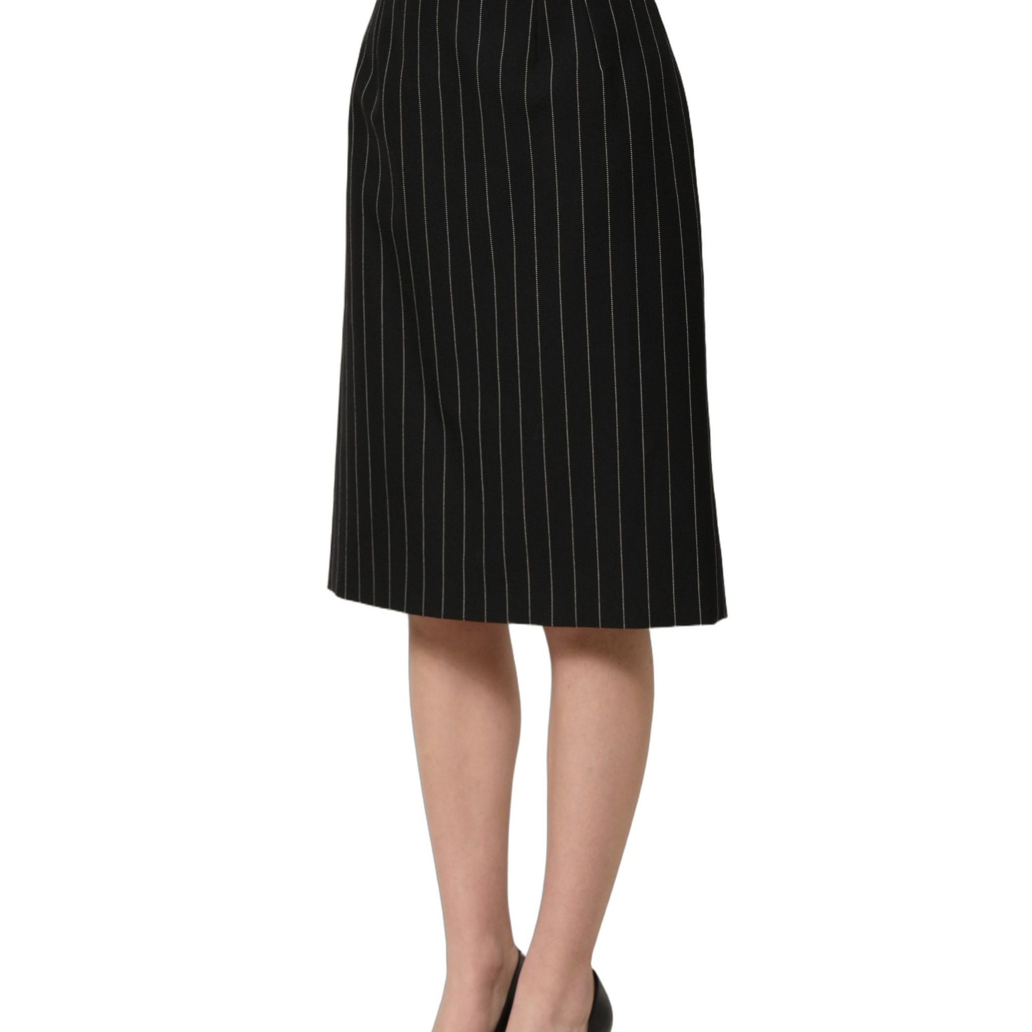 Dolce & Gabbana Black Pinstriped HighWaist Pencil Cut Skirt