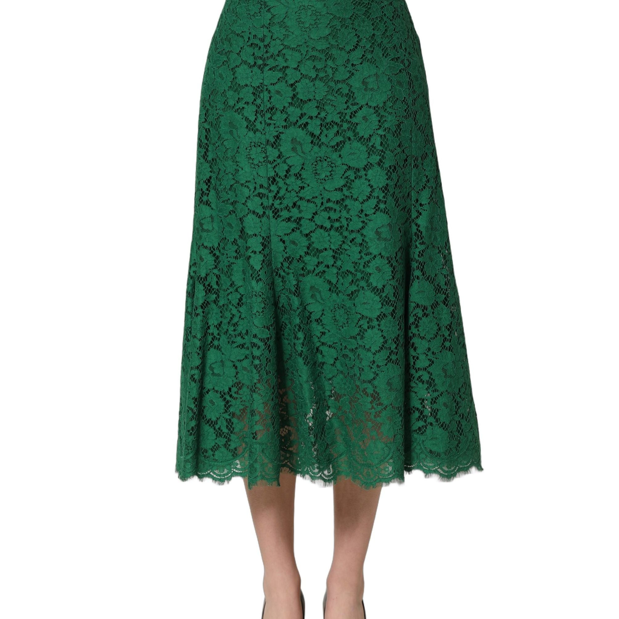 Dolce & Gabbana Green Lace High Waist Mermaid Midi Skirt