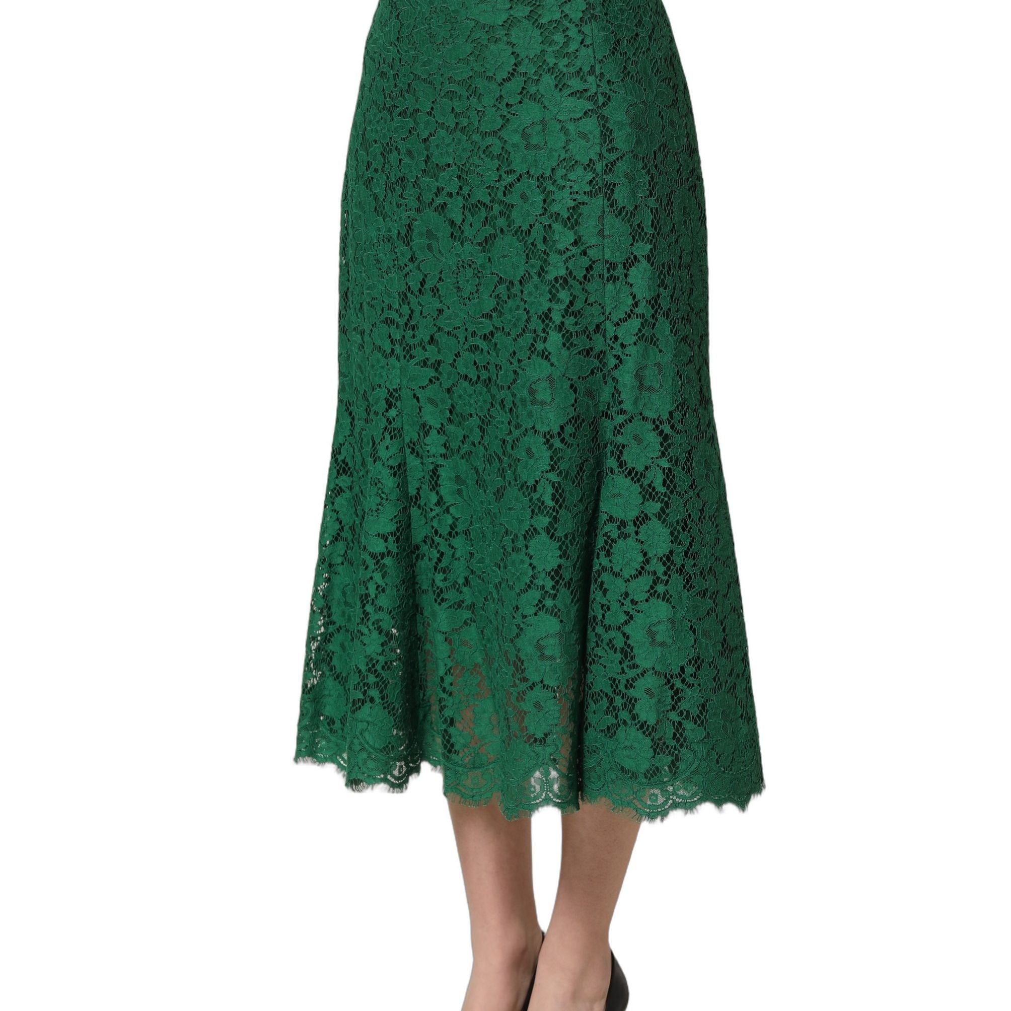 Dolce & Gabbana Green Lace High Waist Mermaid Midi Skirt