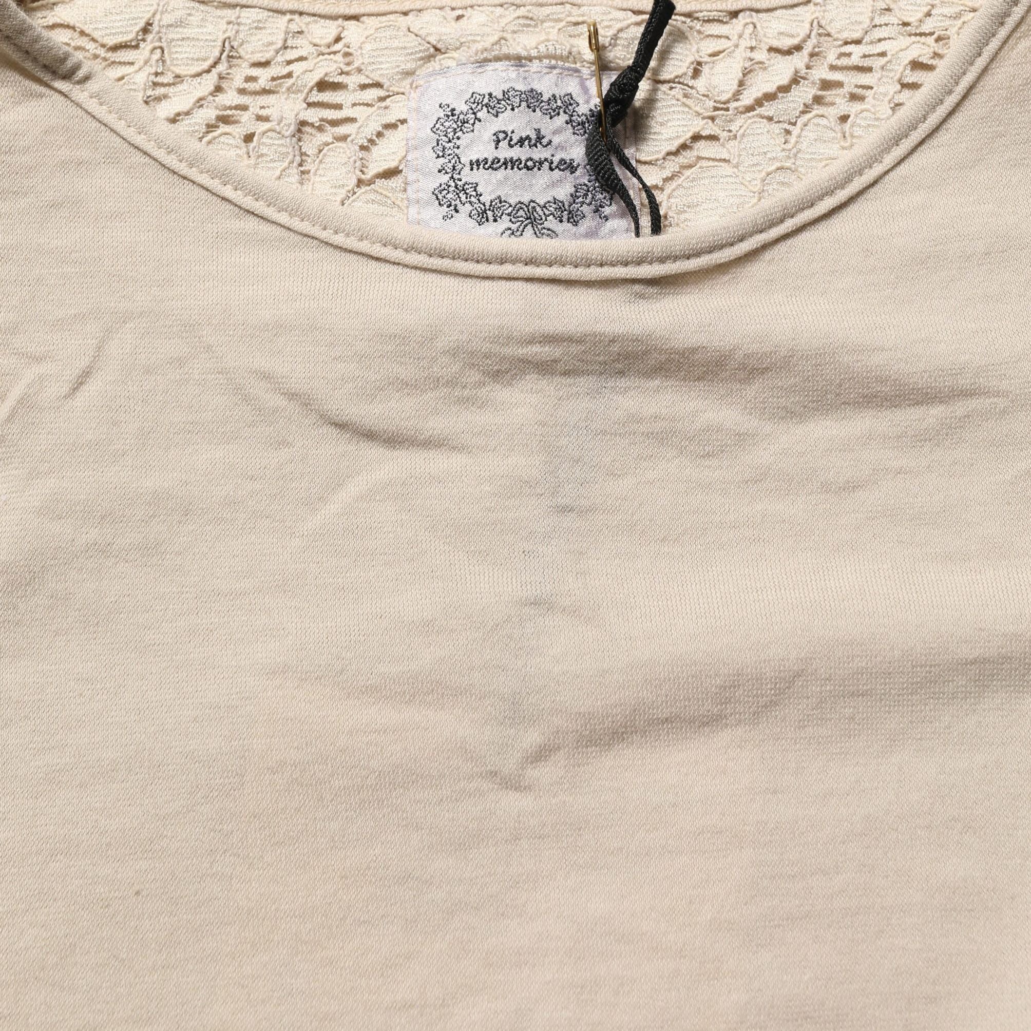 PINK MEMORIES Beige Cotton Lace Detailing Round Neck Top