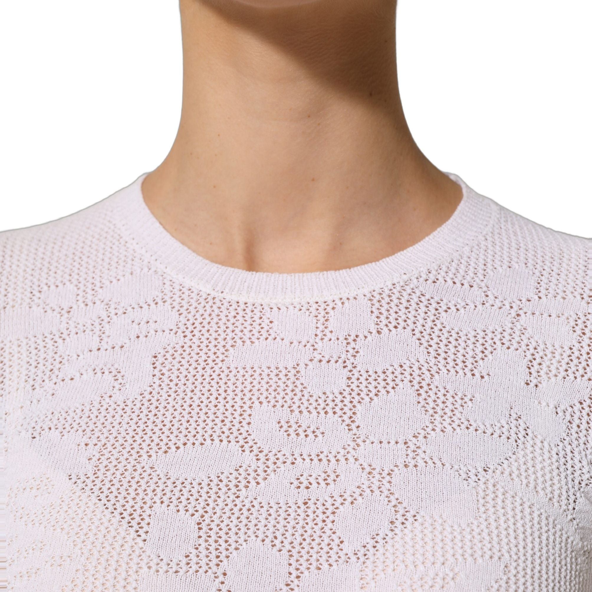 Alpha Studio White Floral Lace Knit Fabric Short Sleeves Blouse Top