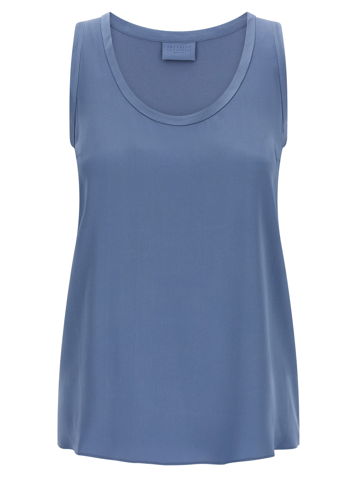 Brunello Cucinelli Blue Silk Sleeveles T-Shirt