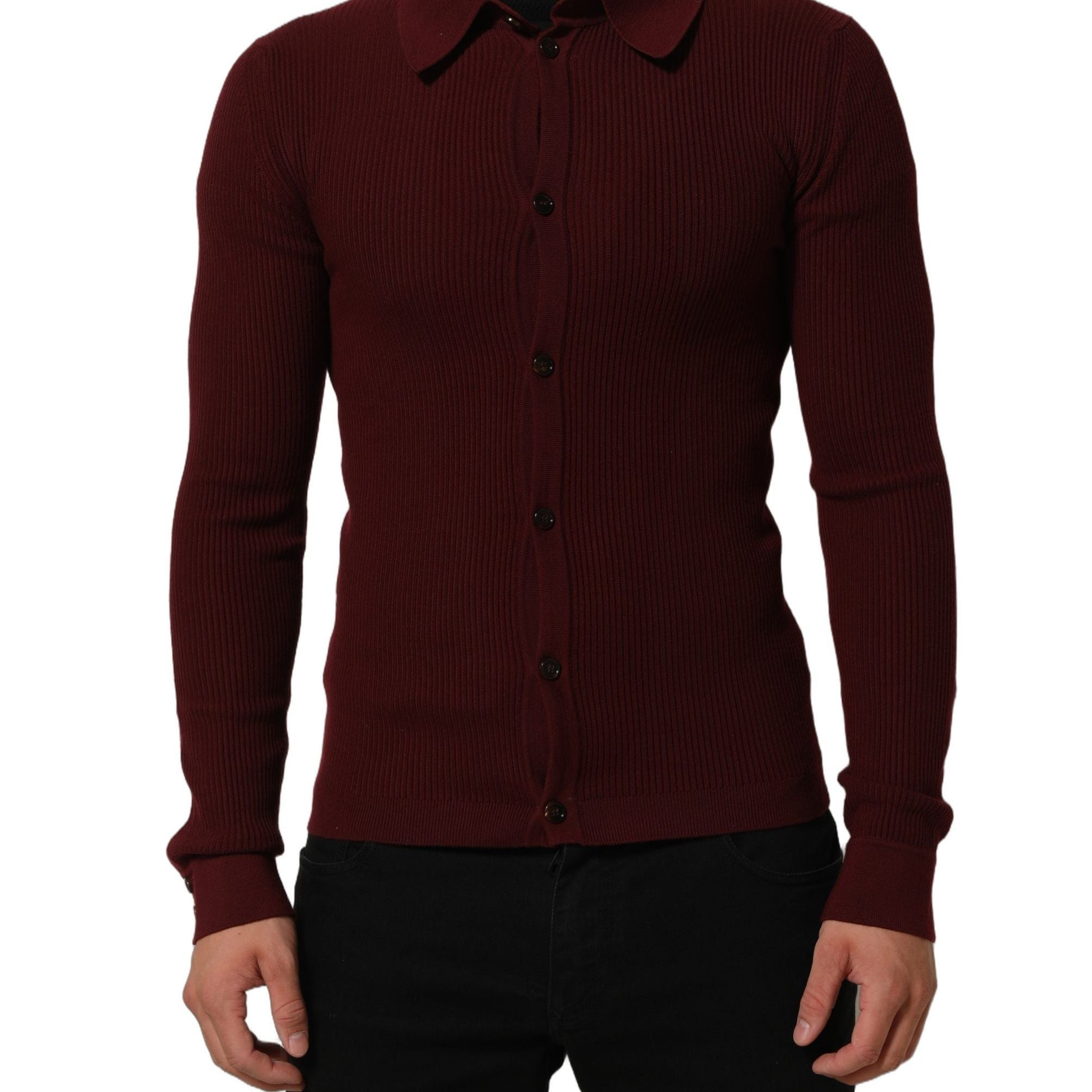 Dolce & Gabbana Burgundy Wool Button Down Cardigan Sweater