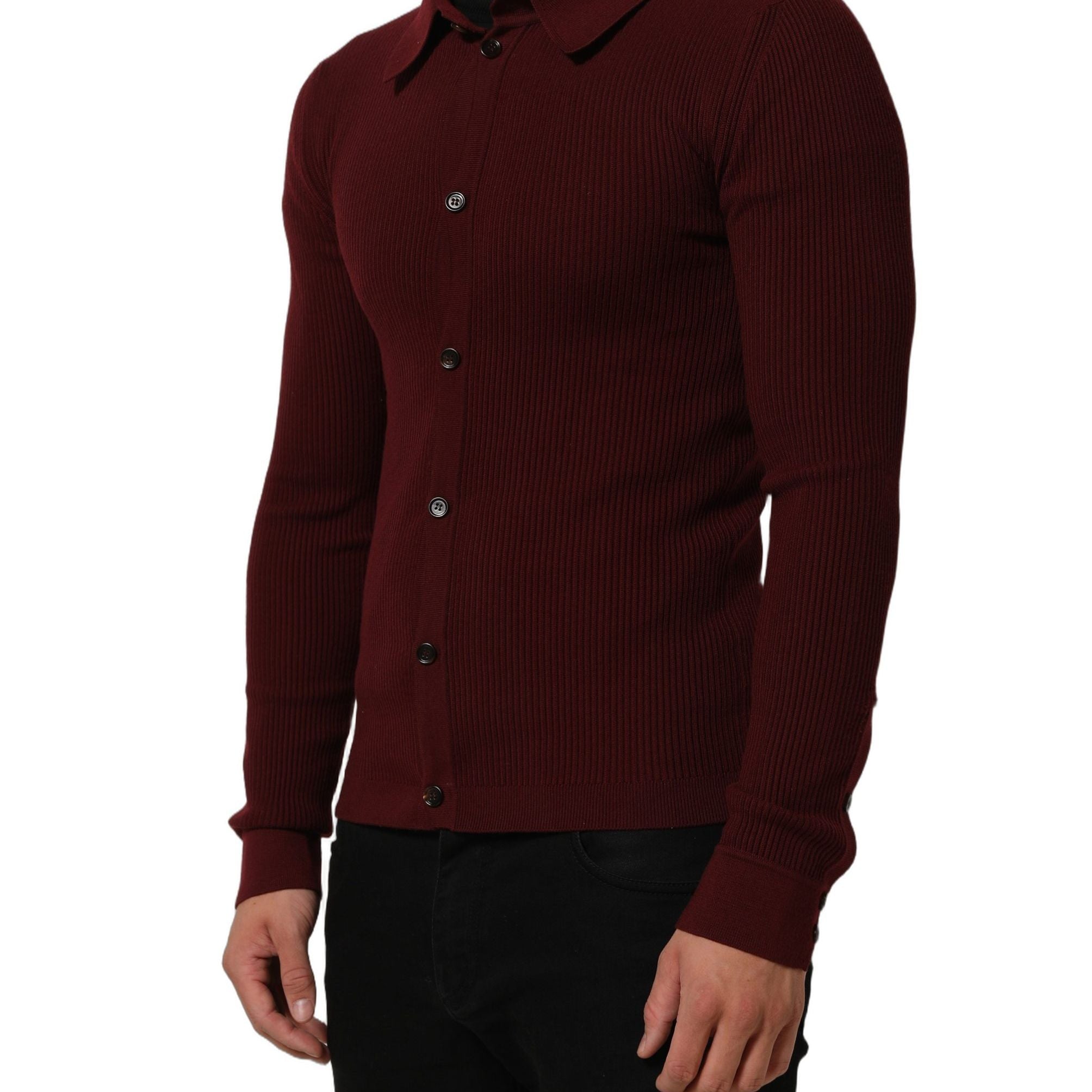 Dolce & Gabbana Burgundy Wool Button Down Cardigan Sweater