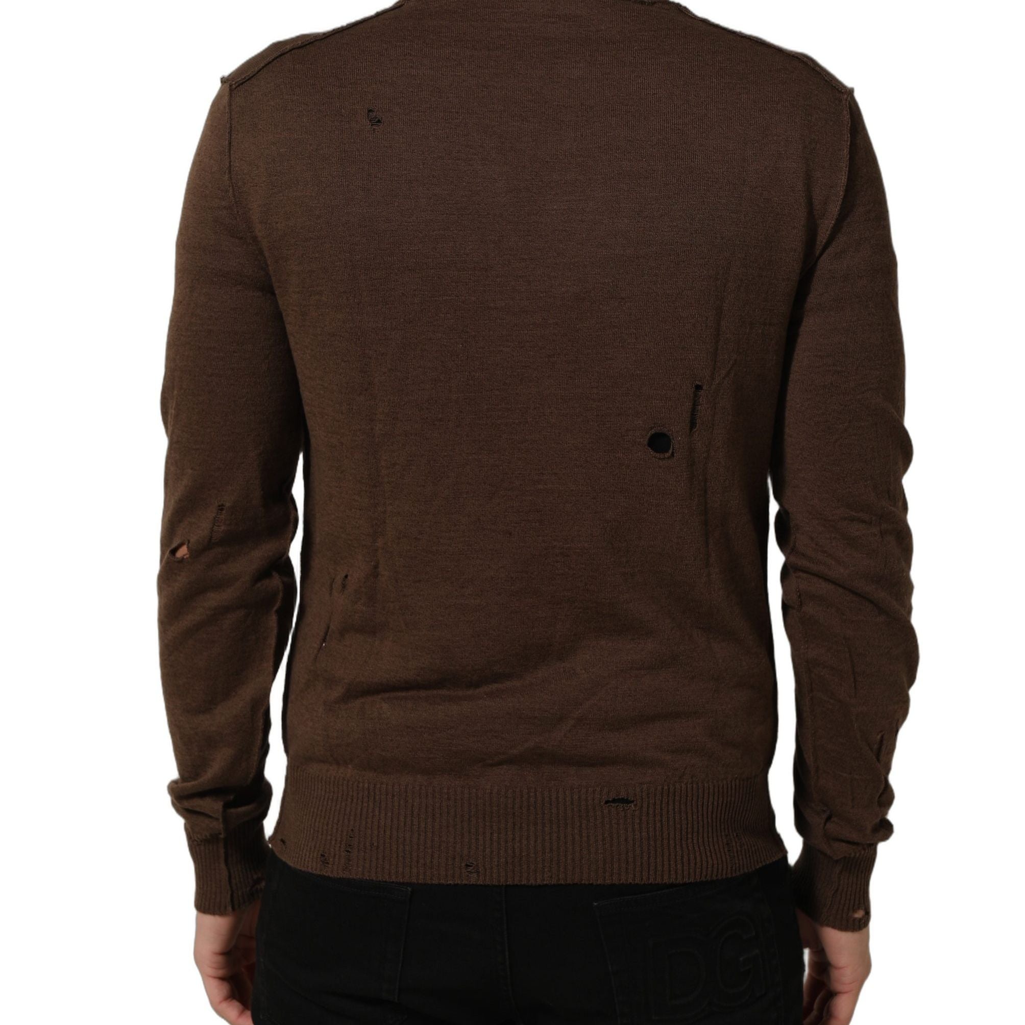 Dolce & Gabbana Brown Flax Buttoned V-neck Pullover Sweater