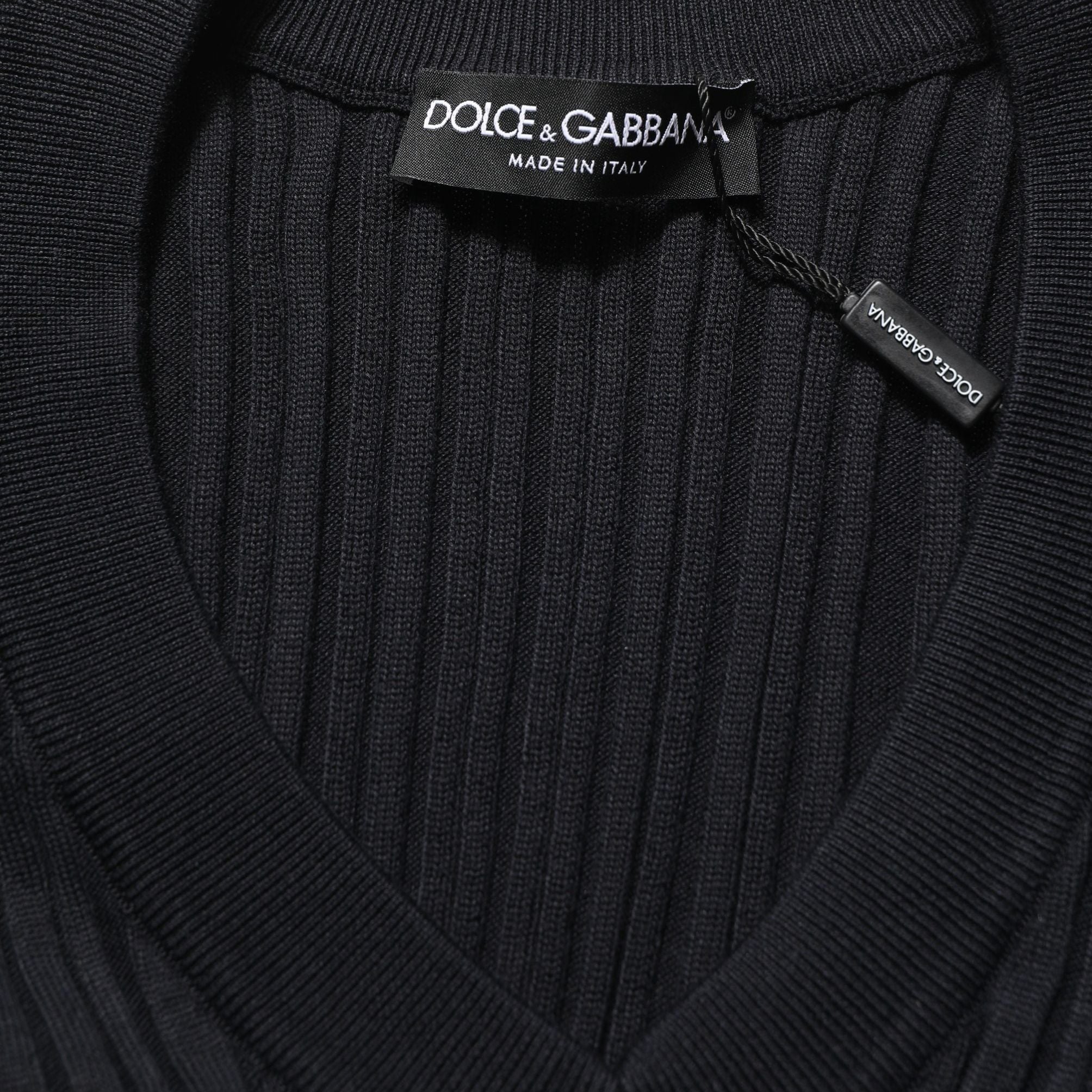 Dolce & Gabbana Black Silk Blend V-neck Pullover Men Sweater