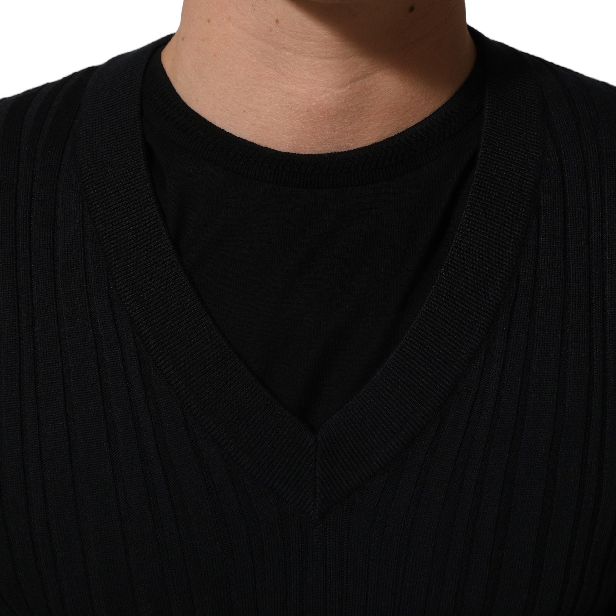 Dolce & Gabbana Black Silk Blend V-neck Pullover Men Sweater