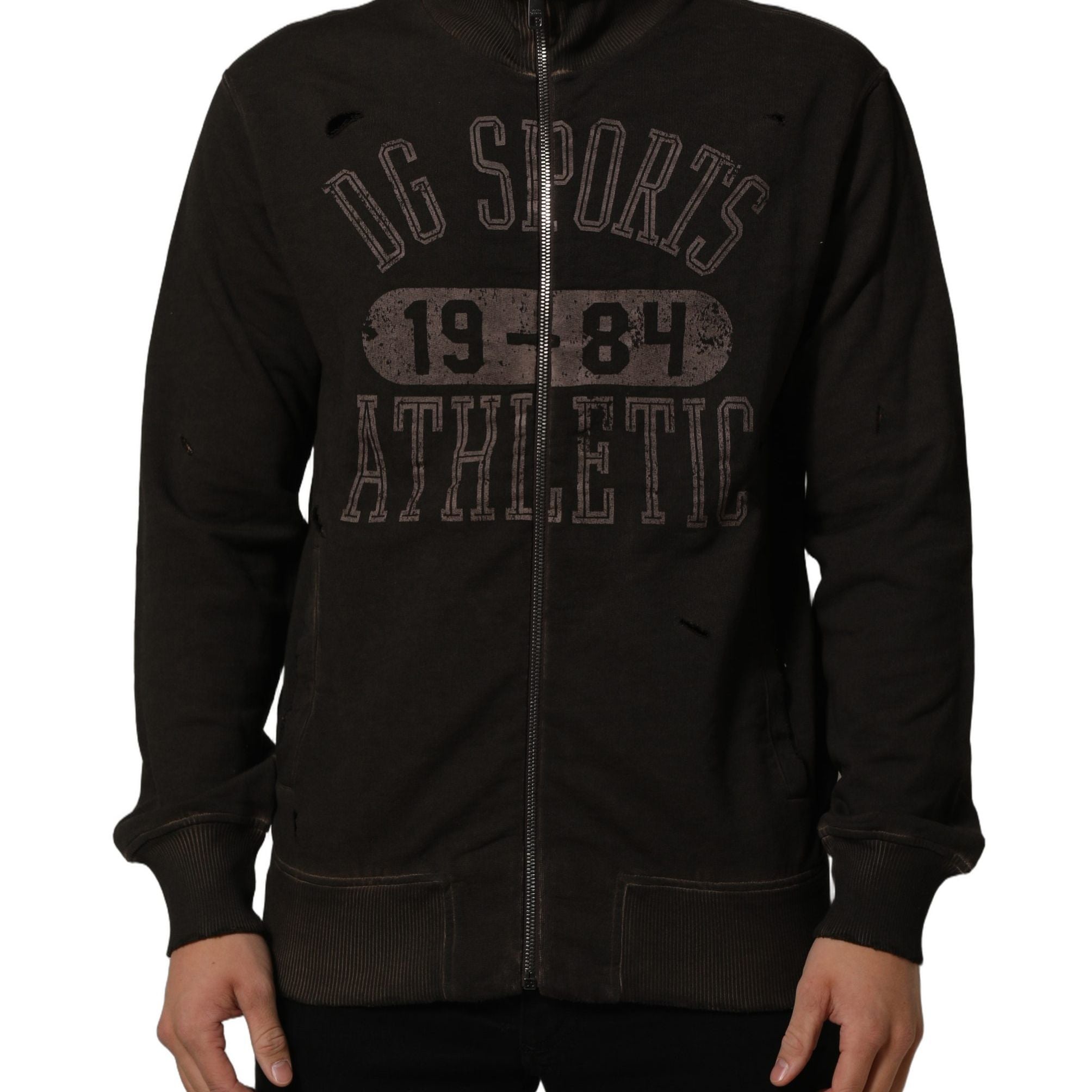 Dolce & Gabbana Brown Logo Print Full Zip Sweatshirt Sweater