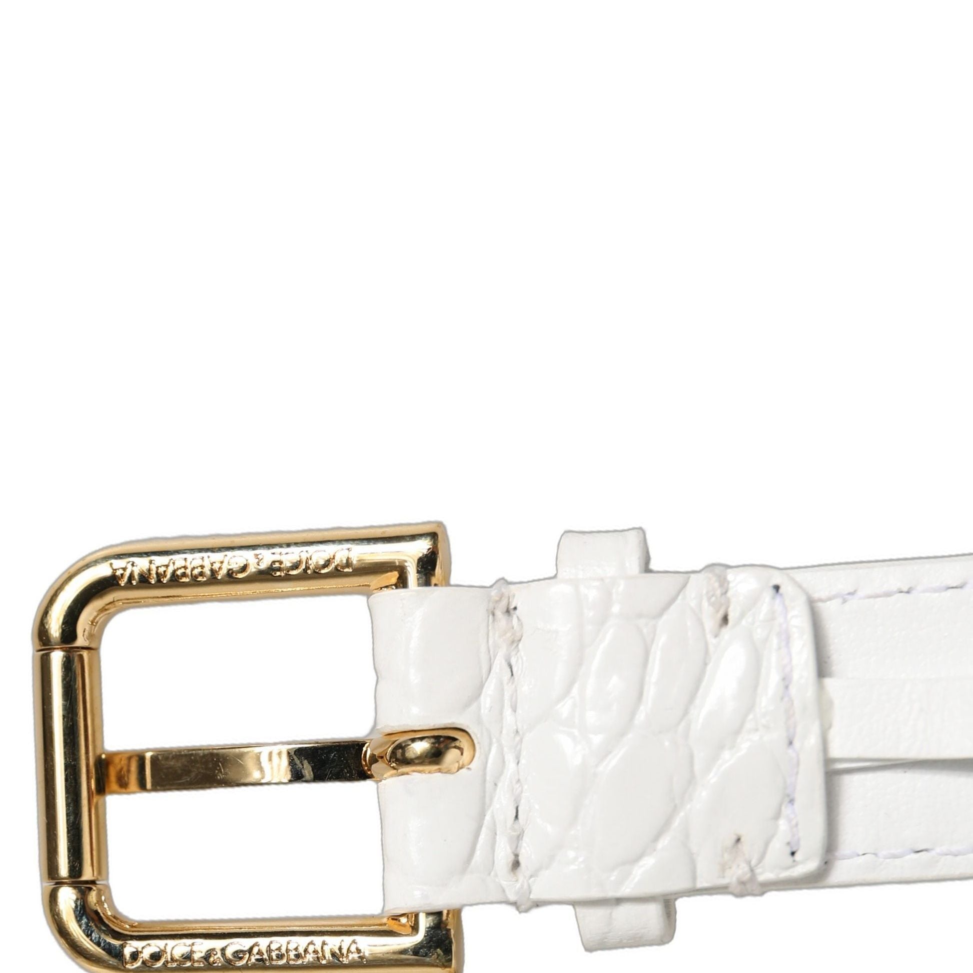 Dolce & Gabbana White Embossed Leather Gold Buckle Belt Strap Bracelet