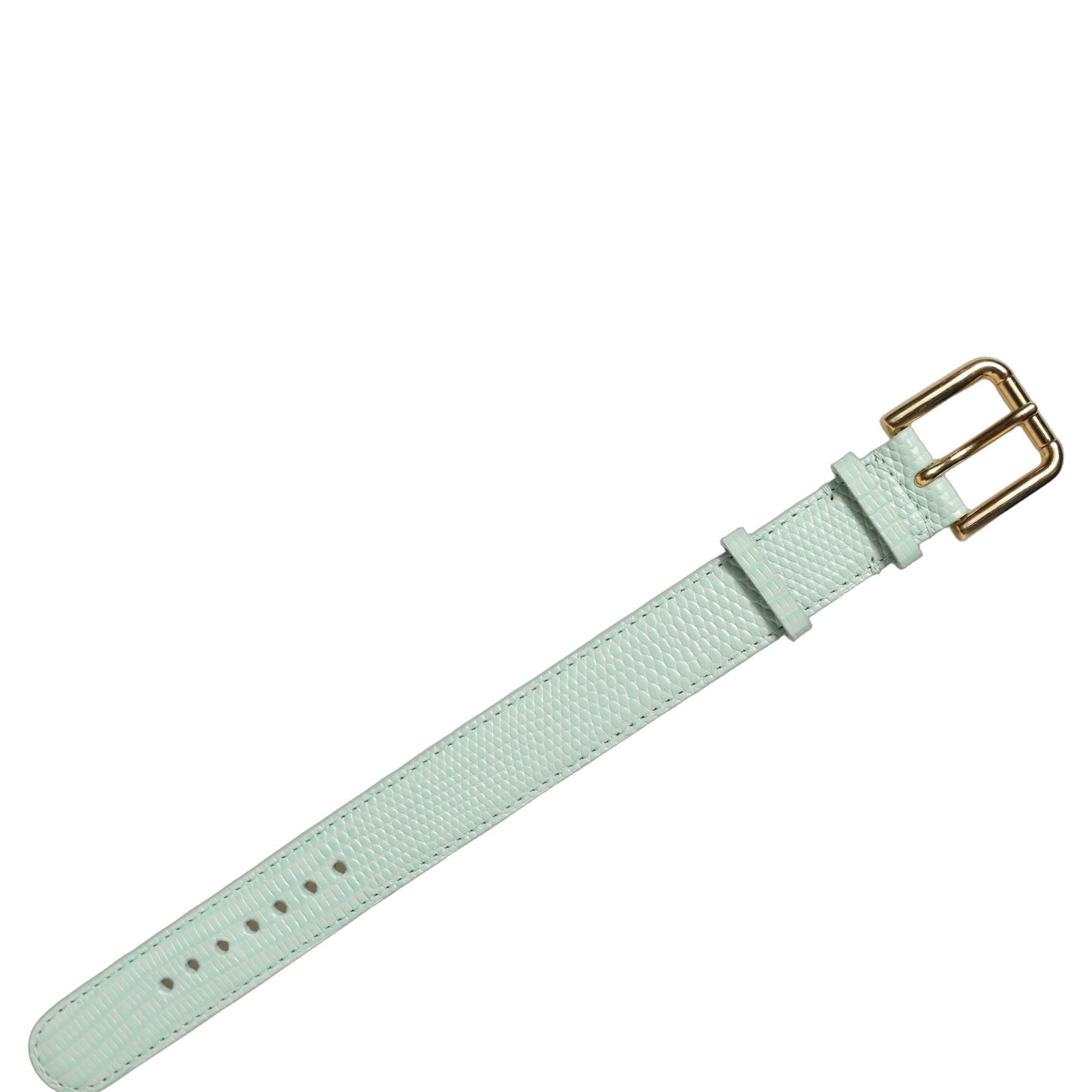 Dolce & Gabbana Green Textured Leather Gold Buckle Belt Strap Bracelet