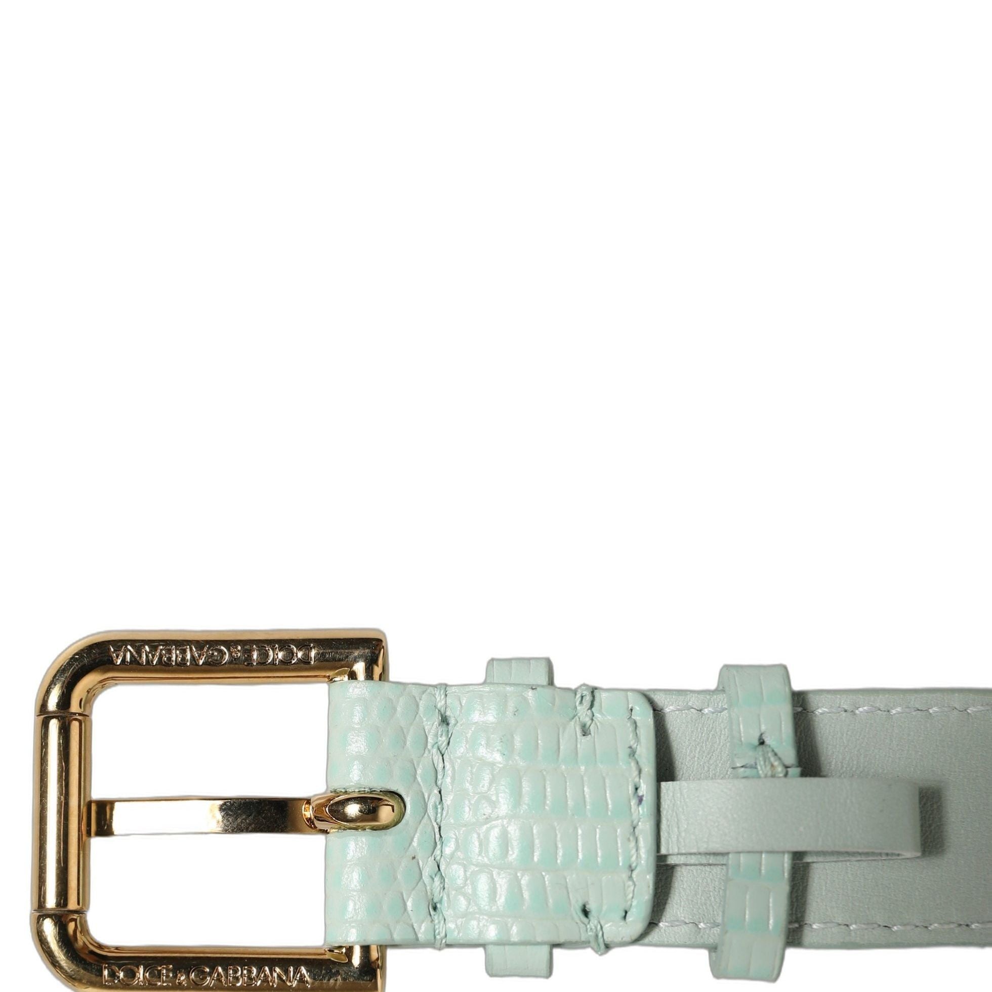 Dolce & Gabbana Green Textured Leather Gold Buckle Belt Strap Bracelet