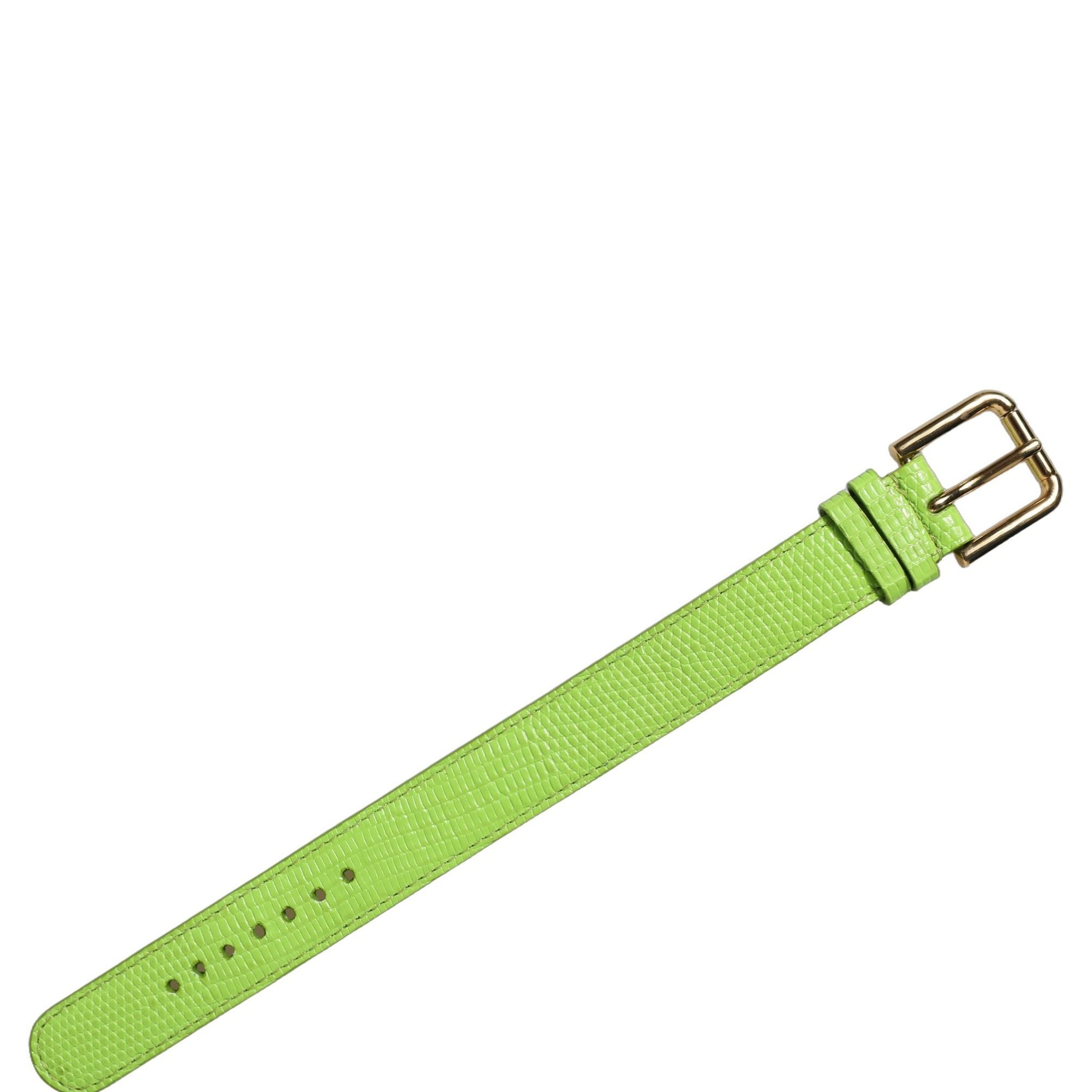 Dolce & Gabbana Green Textured Leather Gold Buckle Belt Strap Bracelet
