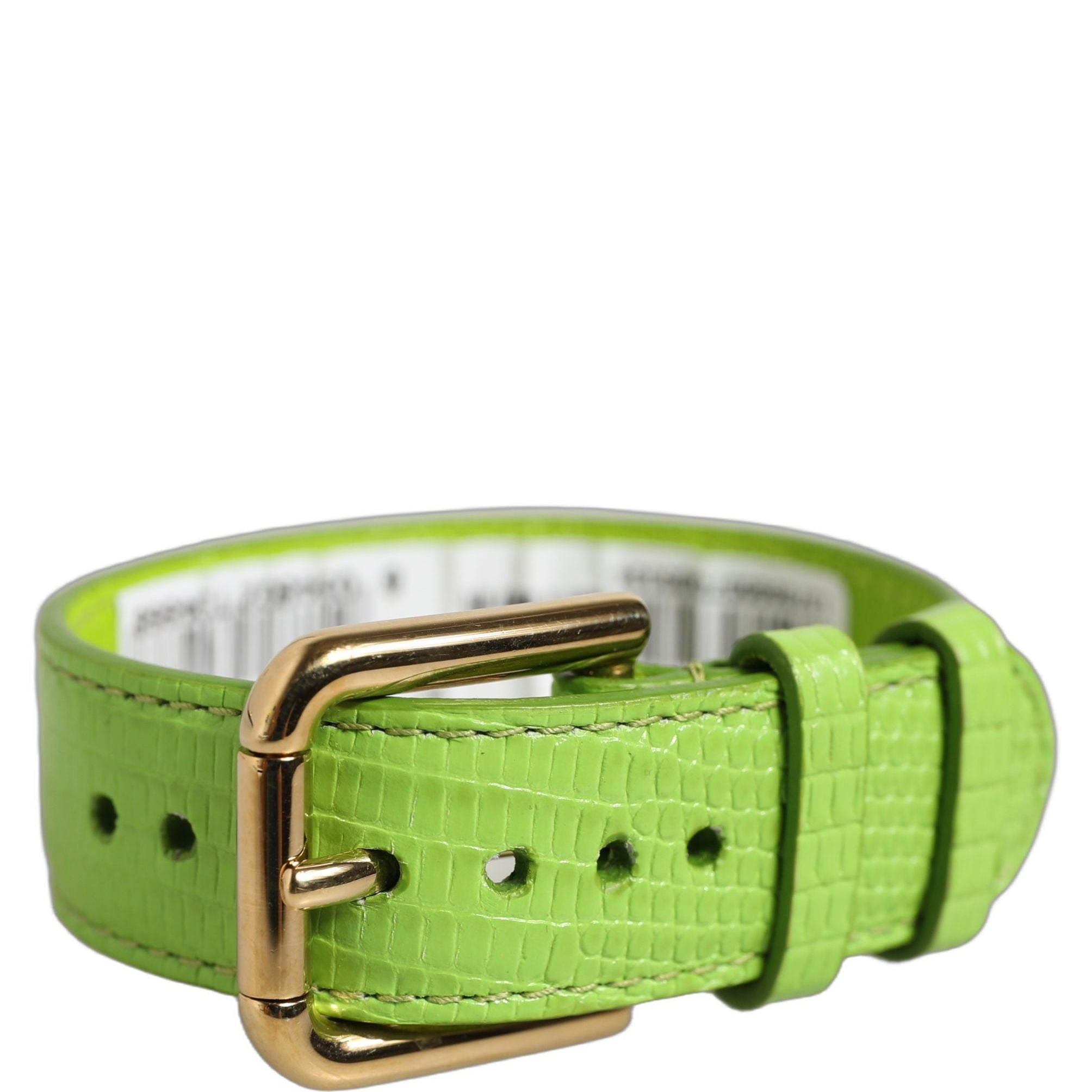 Dolce & Gabbana Green Textured Leather Gold Buckle Belt Strap Bracelet