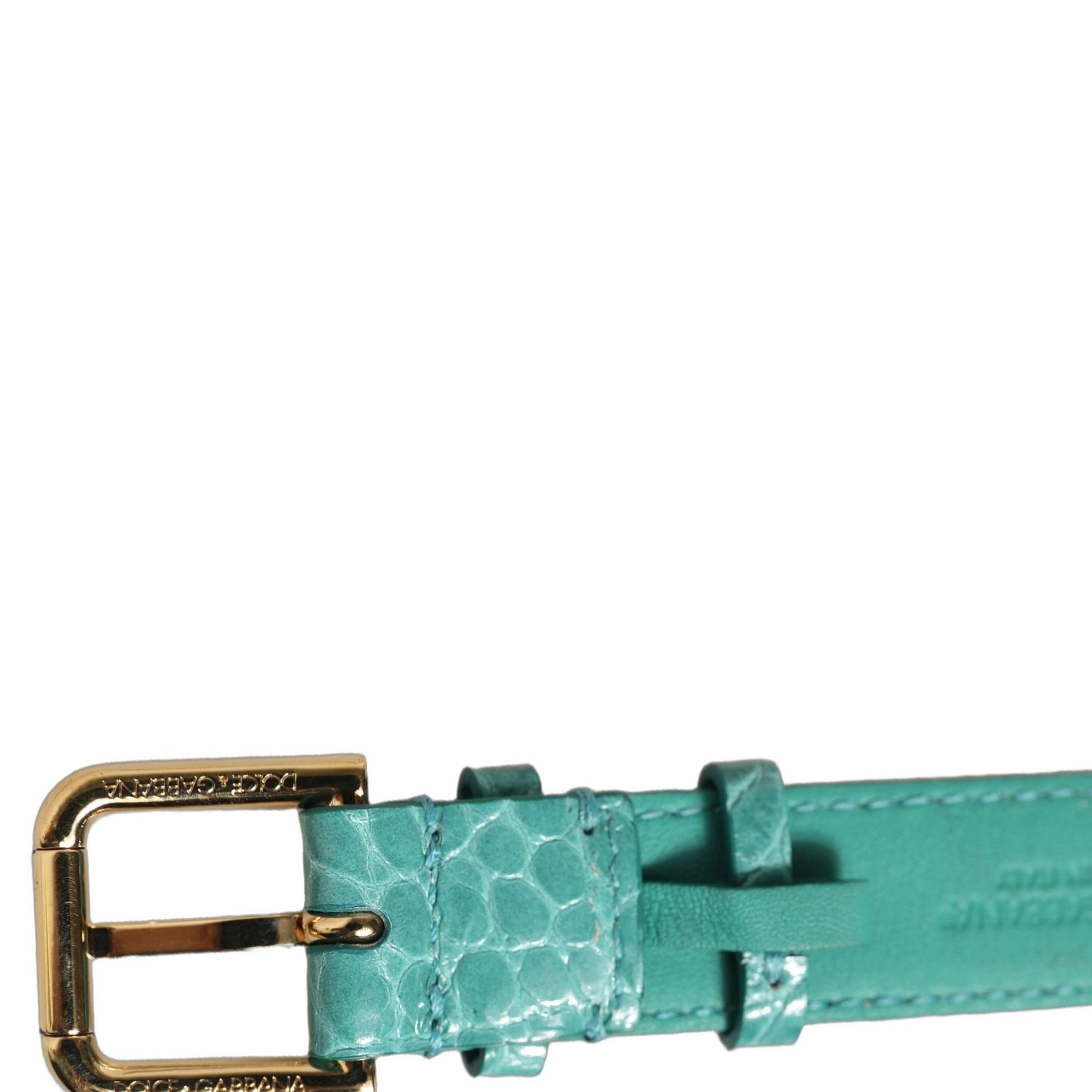 Dolce & Gabbana Blue Embossed Leather Gold Buckle Belt Strap Bracelet