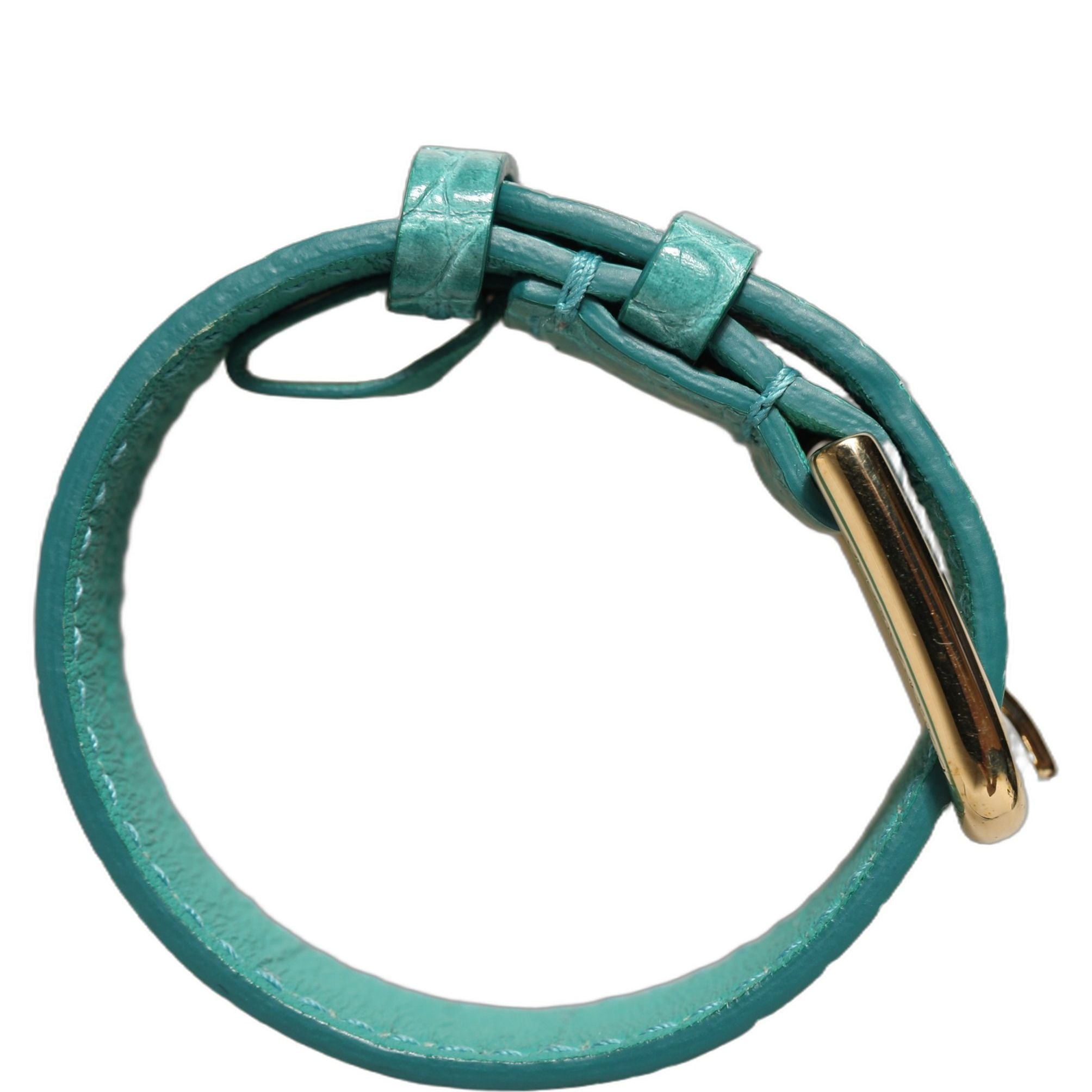 Dolce & Gabbana Blue Embossed Leather Gold Buckle Belt Strap Bracelet