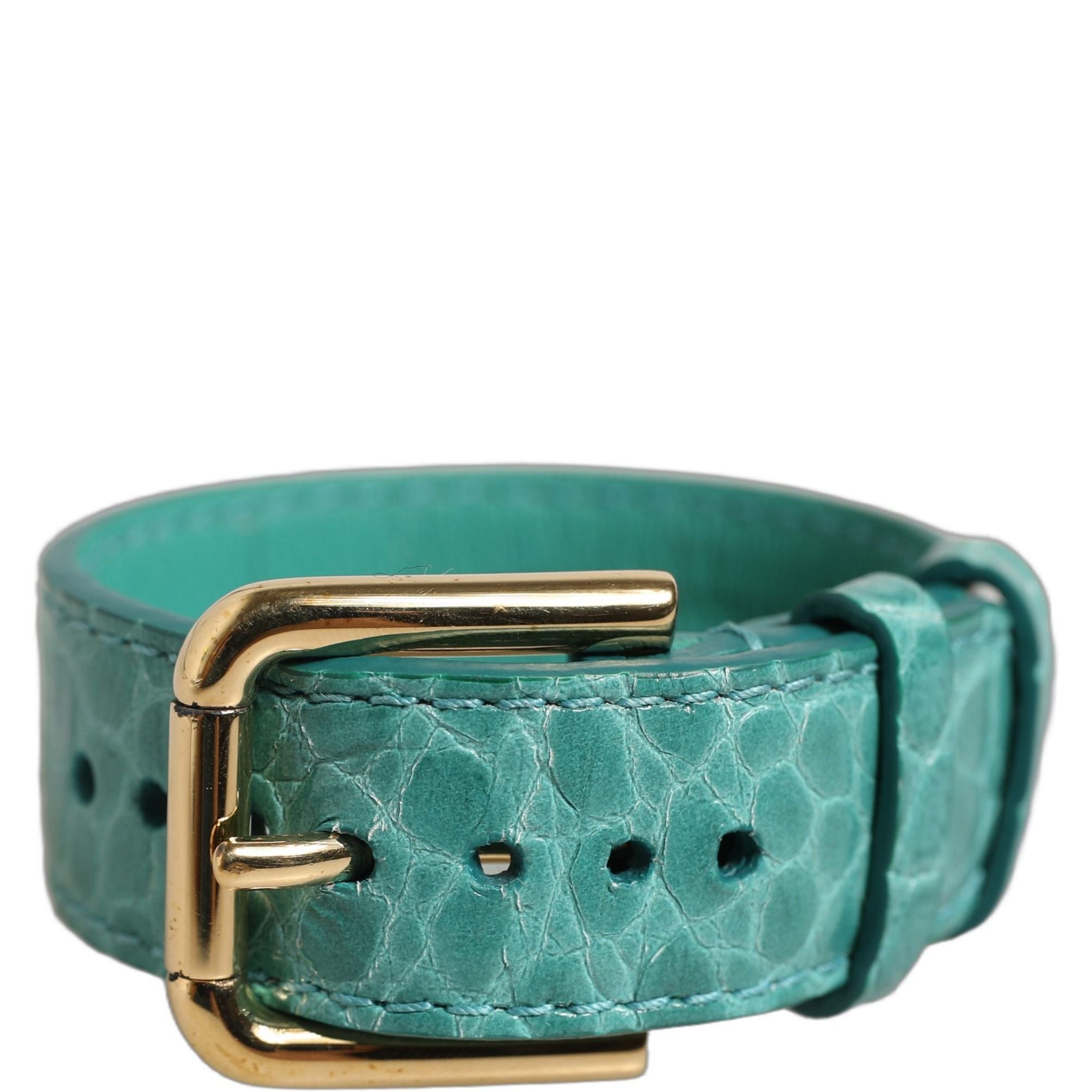 Dolce & Gabbana Blue Embossed Leather Gold Buckle Belt Strap Bracelet