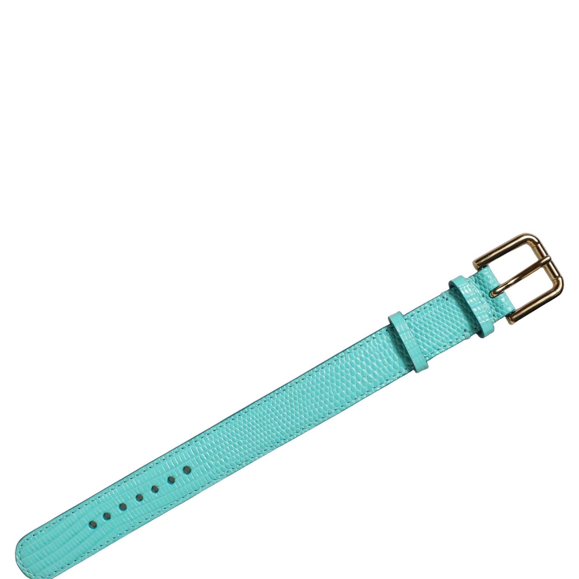 Dolce & Gabbana Blue Textured Leather Gold Buckle Belt Strap Bracelet
