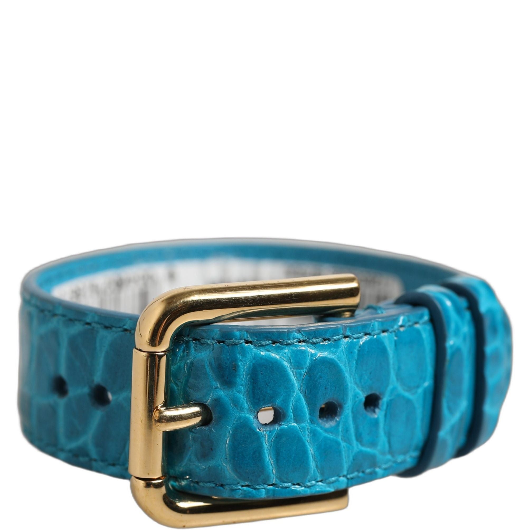 Dolce & Gabbana Blue Embossed Leather Gold Buckle Belt Strap Bracelet