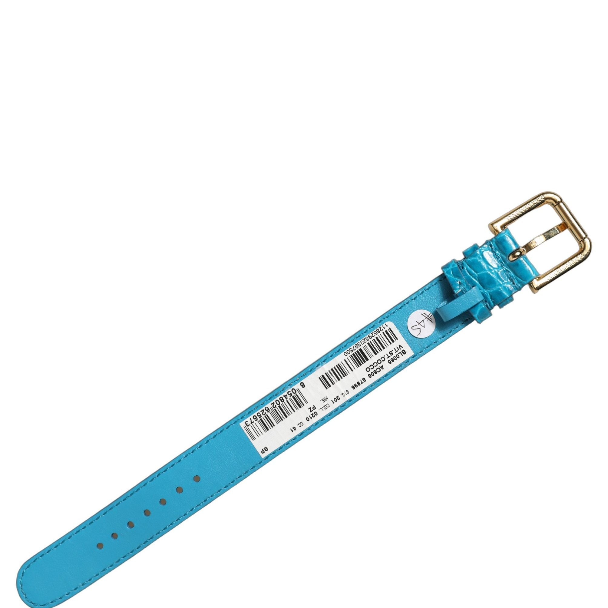 Dolce & Gabbana Blue Embossed Leather Gold Buckle Belt Strap Bracelet