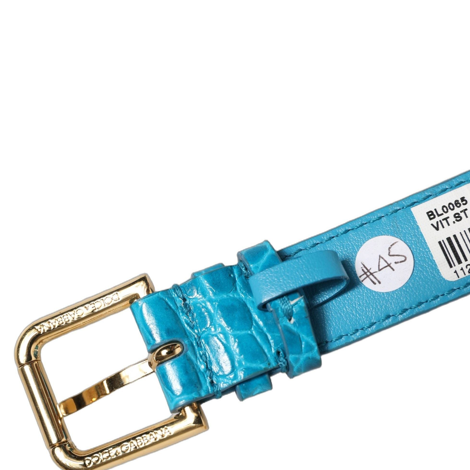 Dolce & Gabbana Blue Embossed Leather Gold Buckle Belt Strap Bracelet