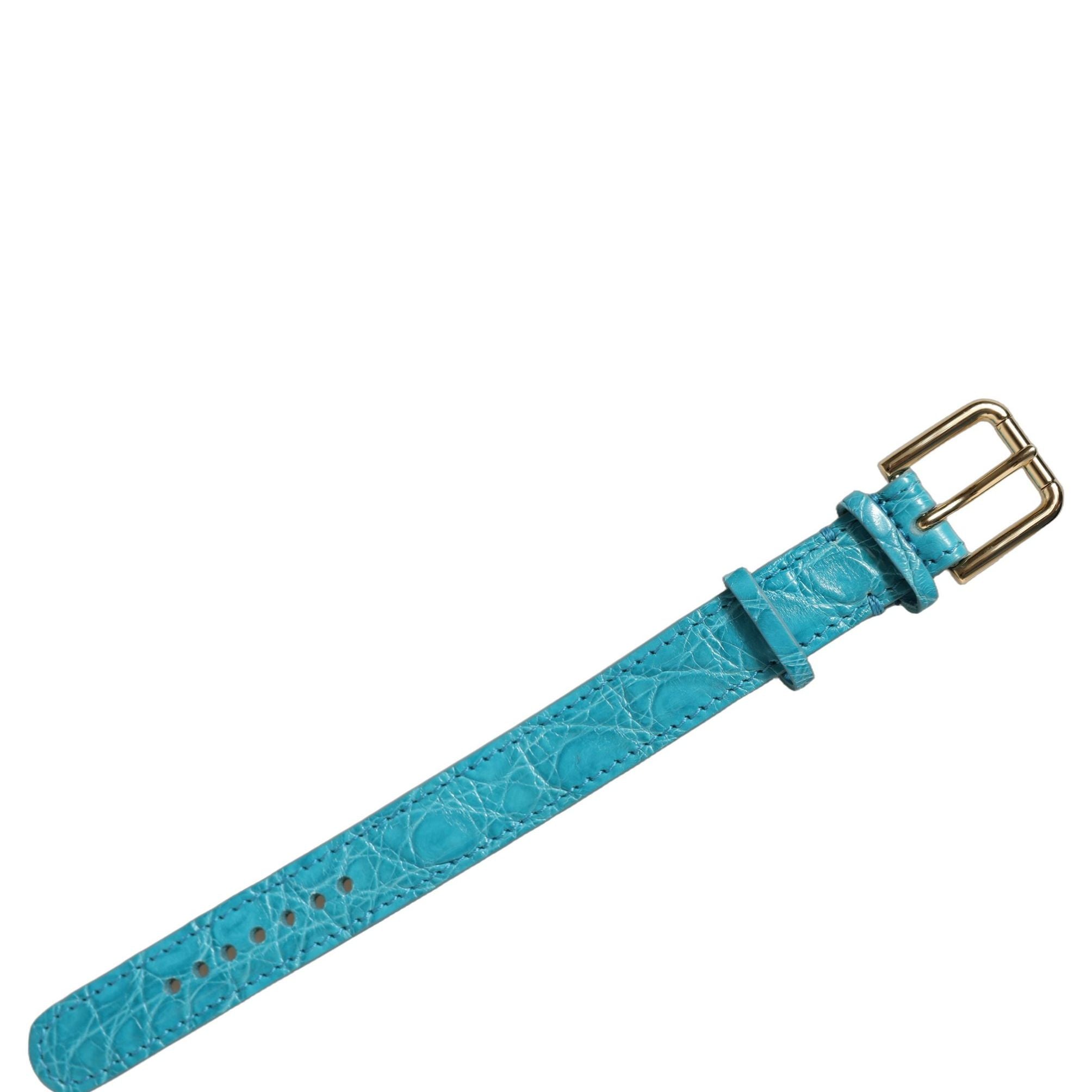 Dolce & Gabbana Turquoise Texture Leather Gold Buckle Belt Strap Bracelet