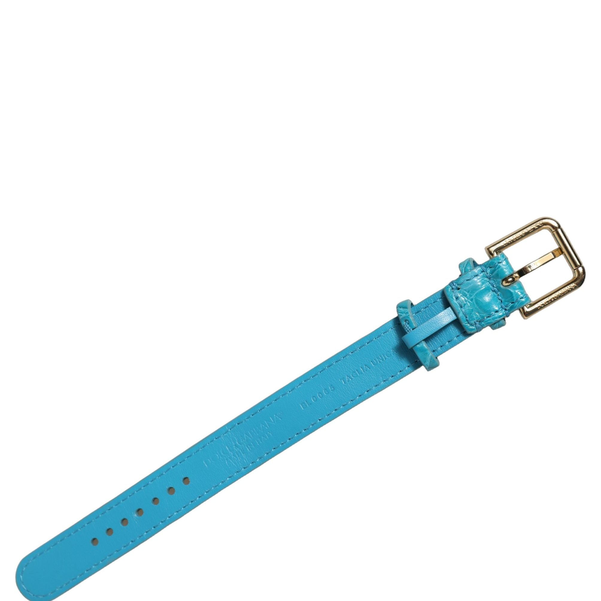 Dolce & Gabbana Turquoise Texture Leather Gold Buckle Belt Strap Bracelet
